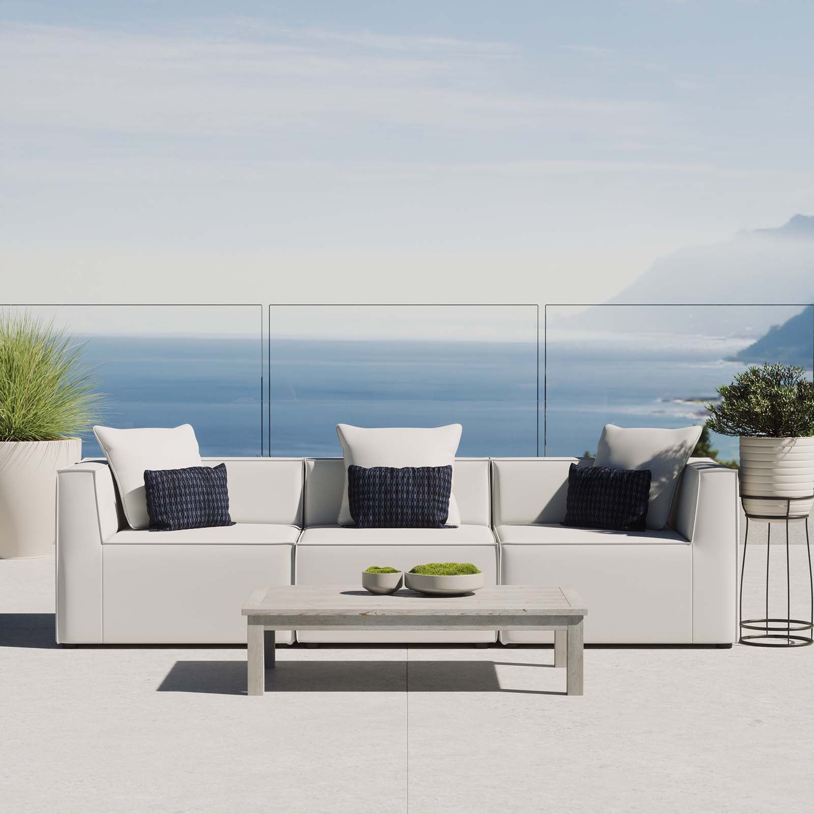 Modway Outdoor Sofas - Saybrook Outdoor Patio 3-Piece Sectional Sofa White