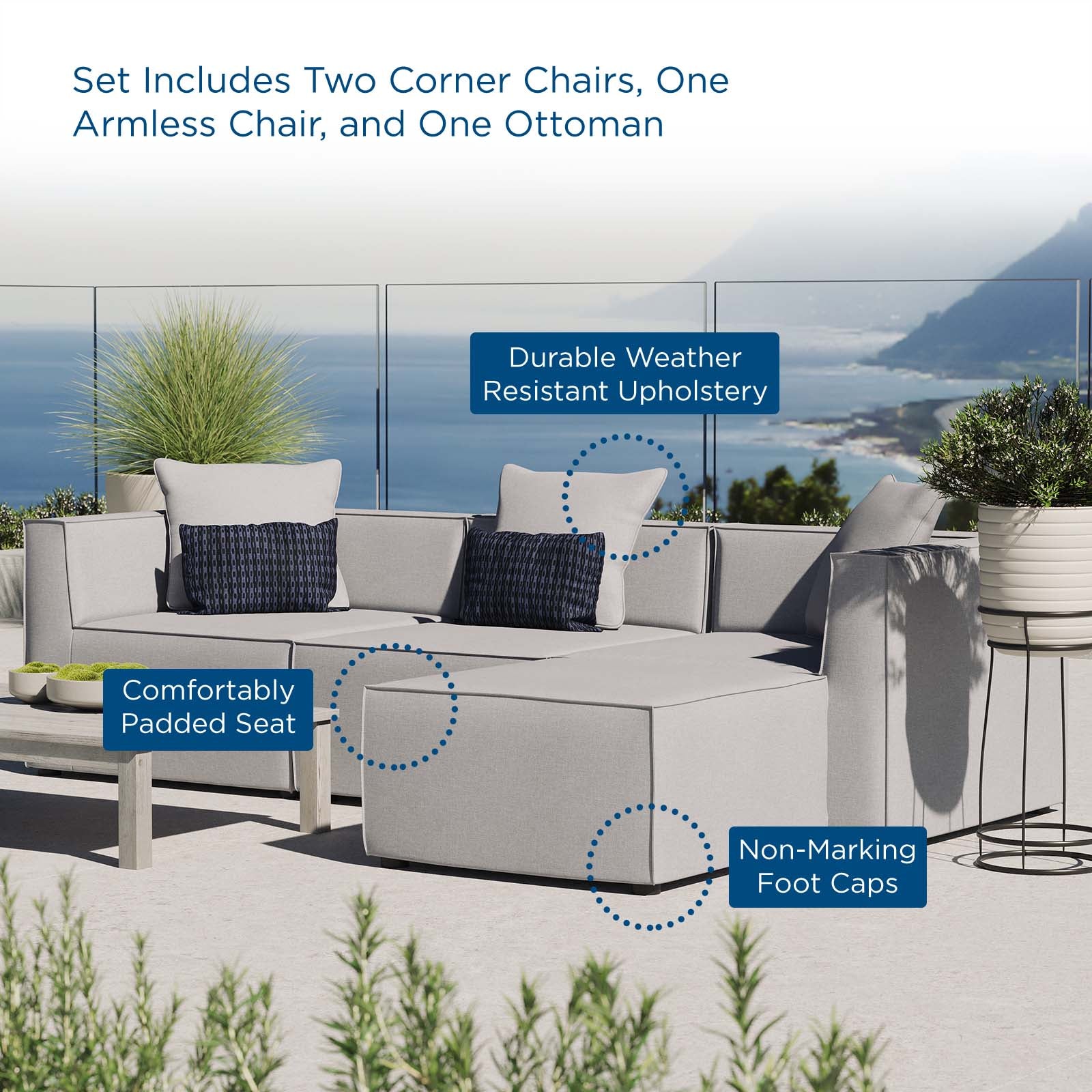 Modway Outdoor Sofas - Saybrook Outdoor Patio 4 Piece Sectional Sofa Gray