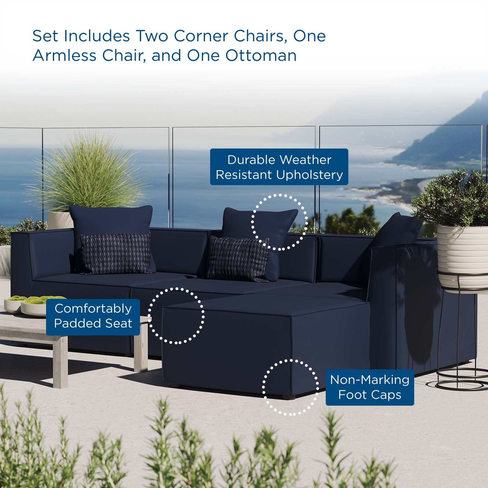 Modway Outdoor Sofas - Saybrook 103.5" Outdoor Patio Upholstered 4-Piece Sectional Sofa Navy