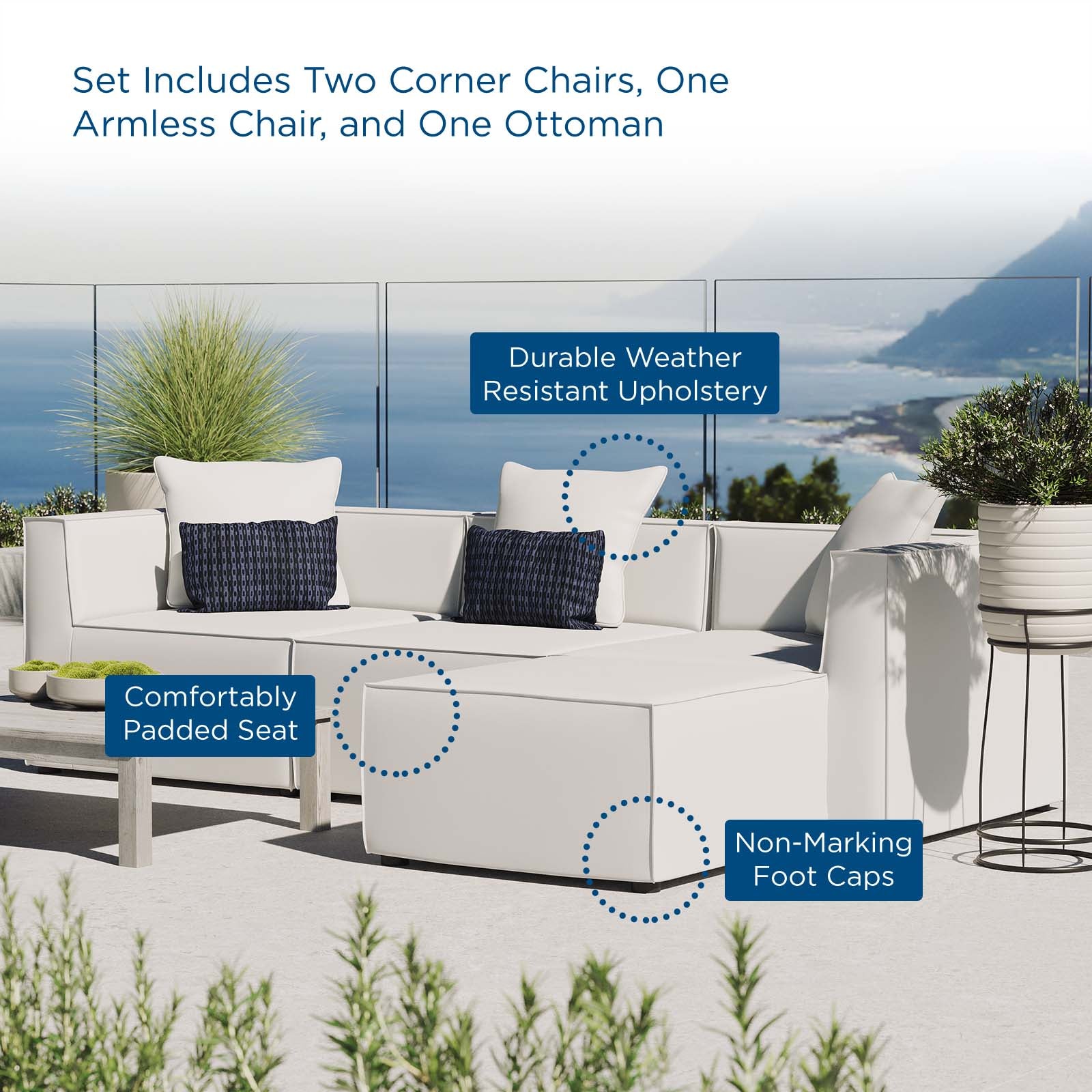 Modway Outdoor Sofas - Saybrook Outdoor Patio Upholstered 103.5" 4 Piece Sectional Sofa White