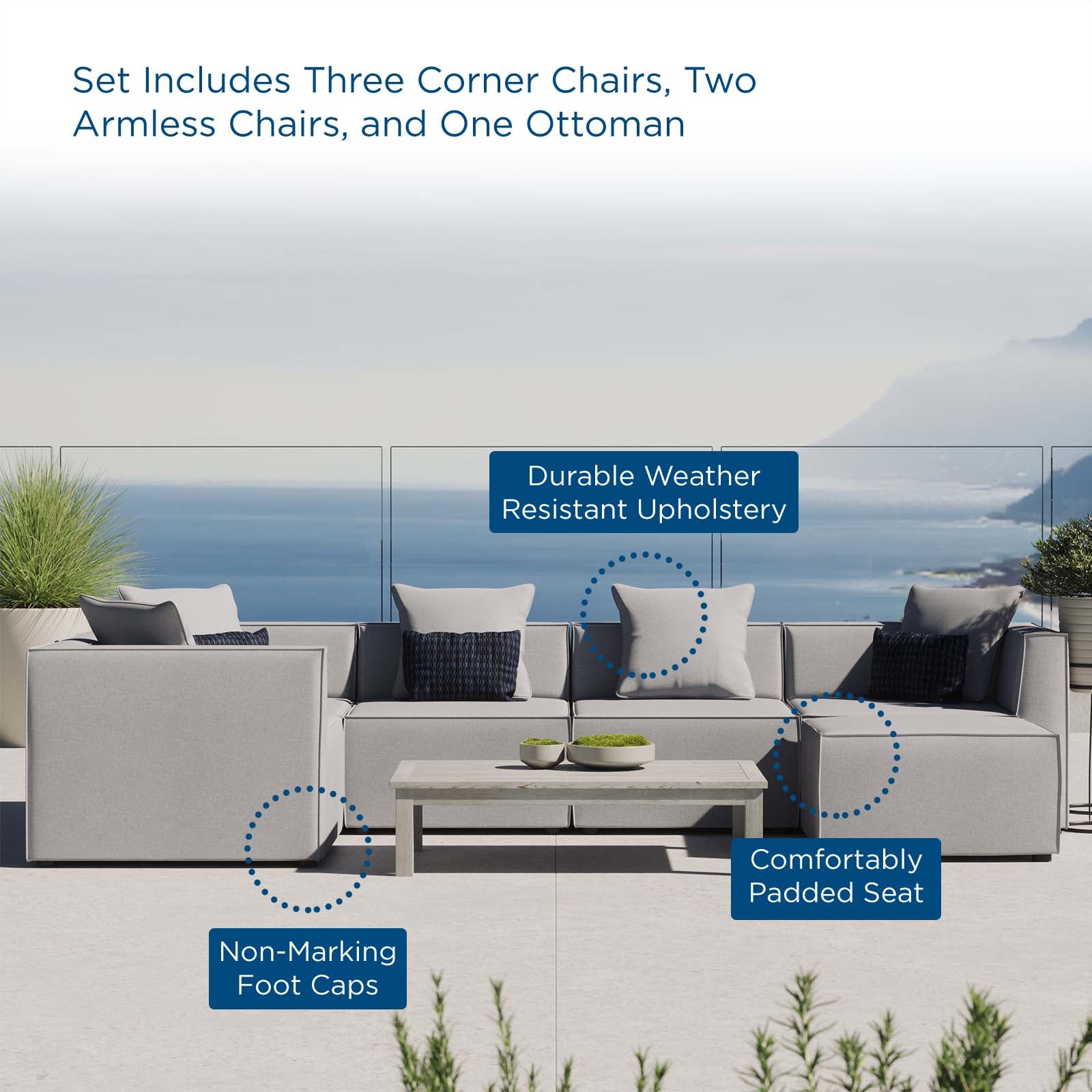 Modway Outdoor Sofas - Saybrook Outdoor Patio Upholstered 6-Piece Sectional Sofa Gray