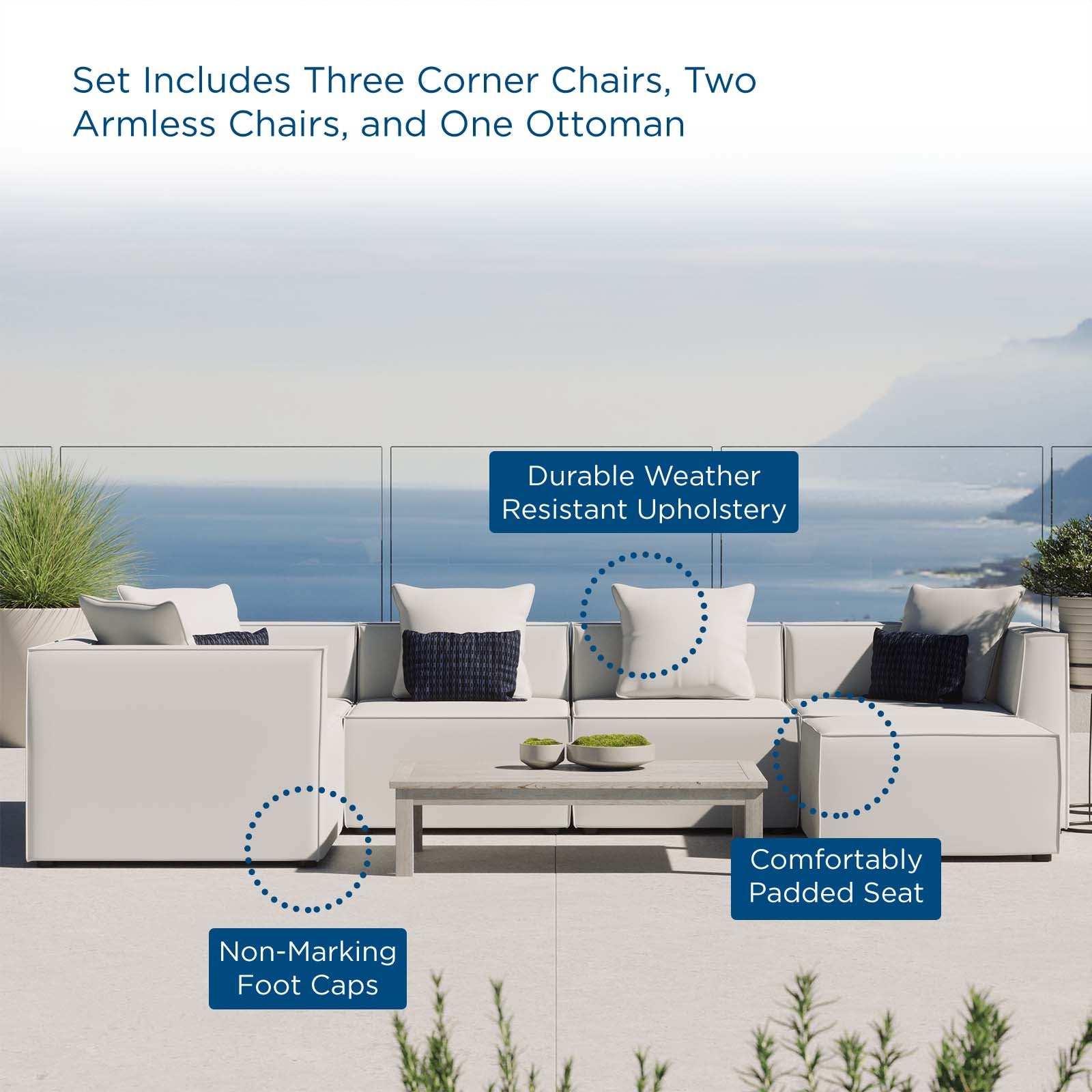 Modway Outdoor Sofas - Saybrook Outdoor Patio 138" 6-Piece Sectional Sofa White