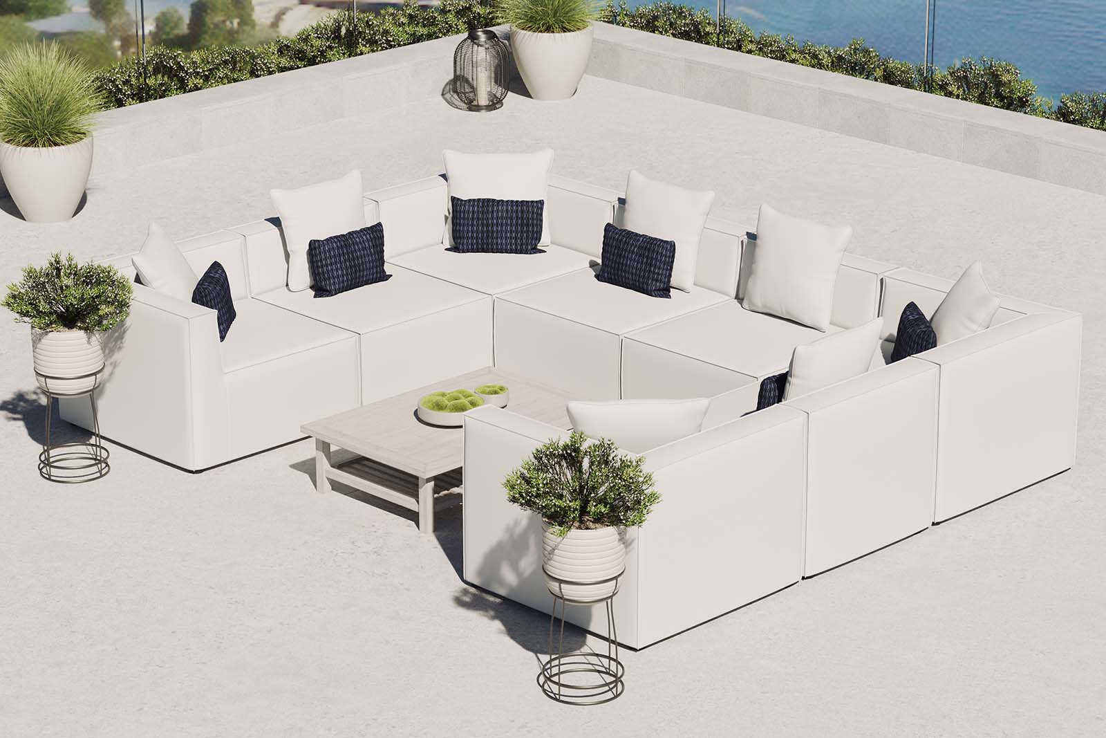 Modway Outdoor Sofas - Saybrook Outdoor Patio 8-Piece Sectional Sofa White