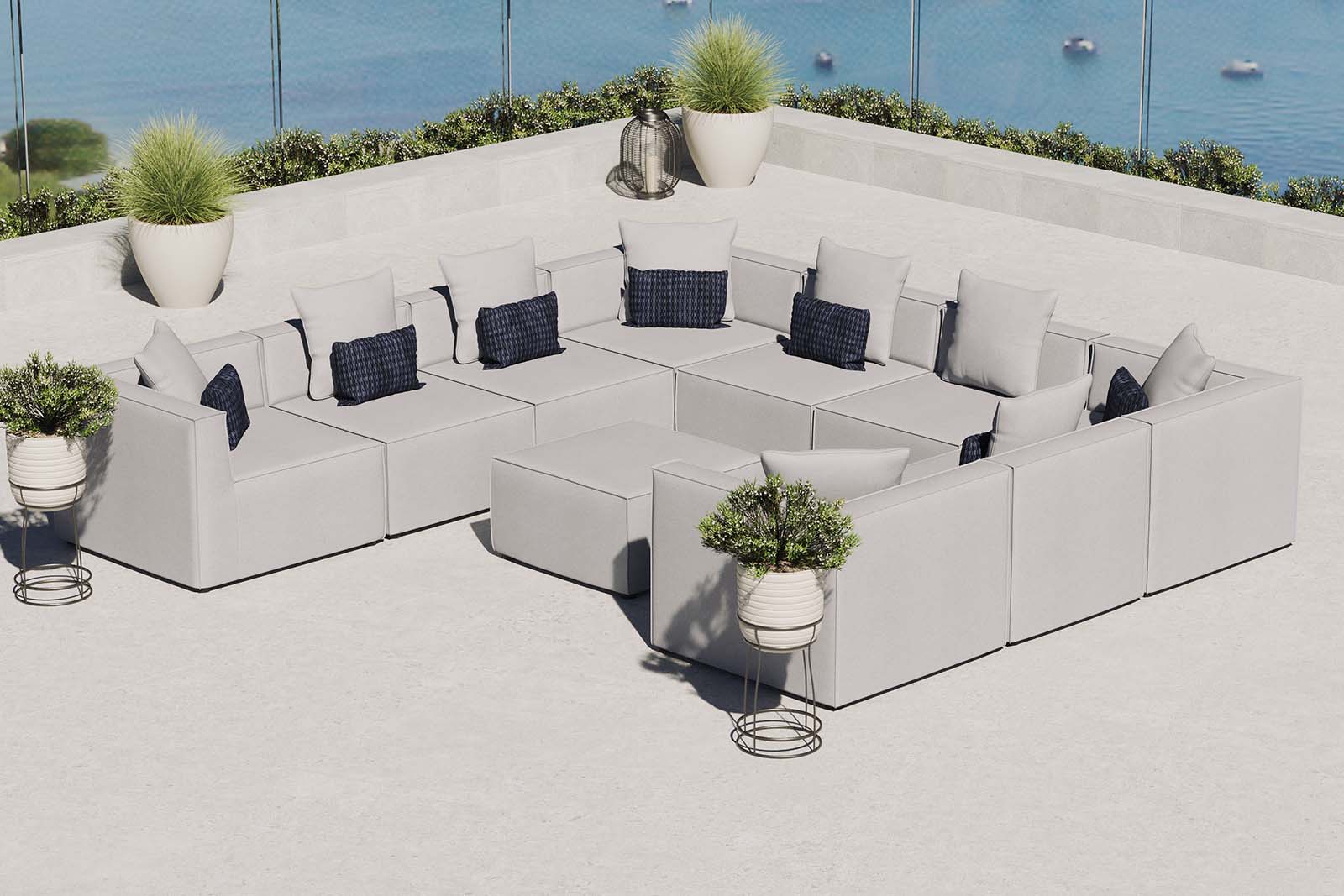 Modway Outdoor Sofas - Saybrook Outdoor Patio 10-Piece Sectional Sofa Gray