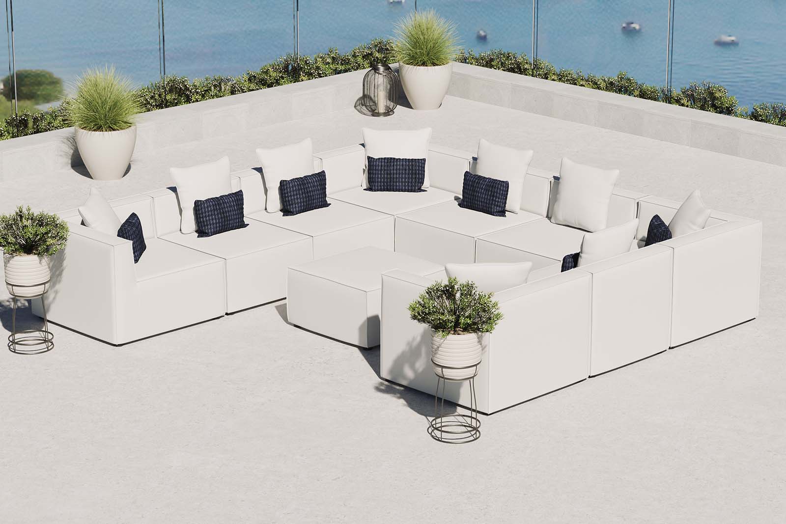 Modway Outdoor Sofas - Saybrook Outdoor Patio 10-Piece Sectional Sofa White