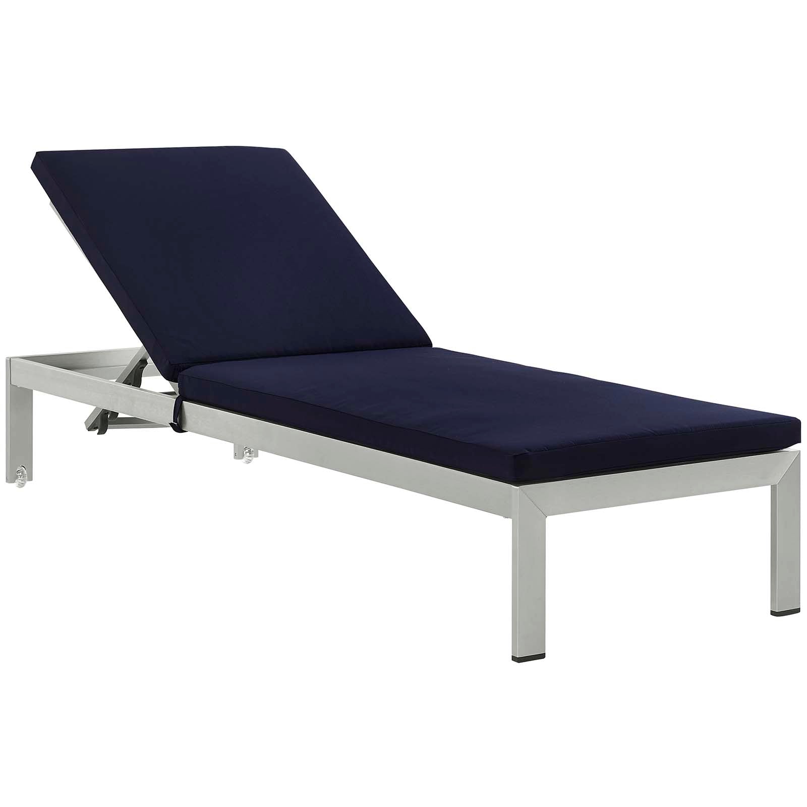 Modway Outdoor Loungers - Shore Outdoor Patio 25 Aluminum Chaise Cushions Silver Navy