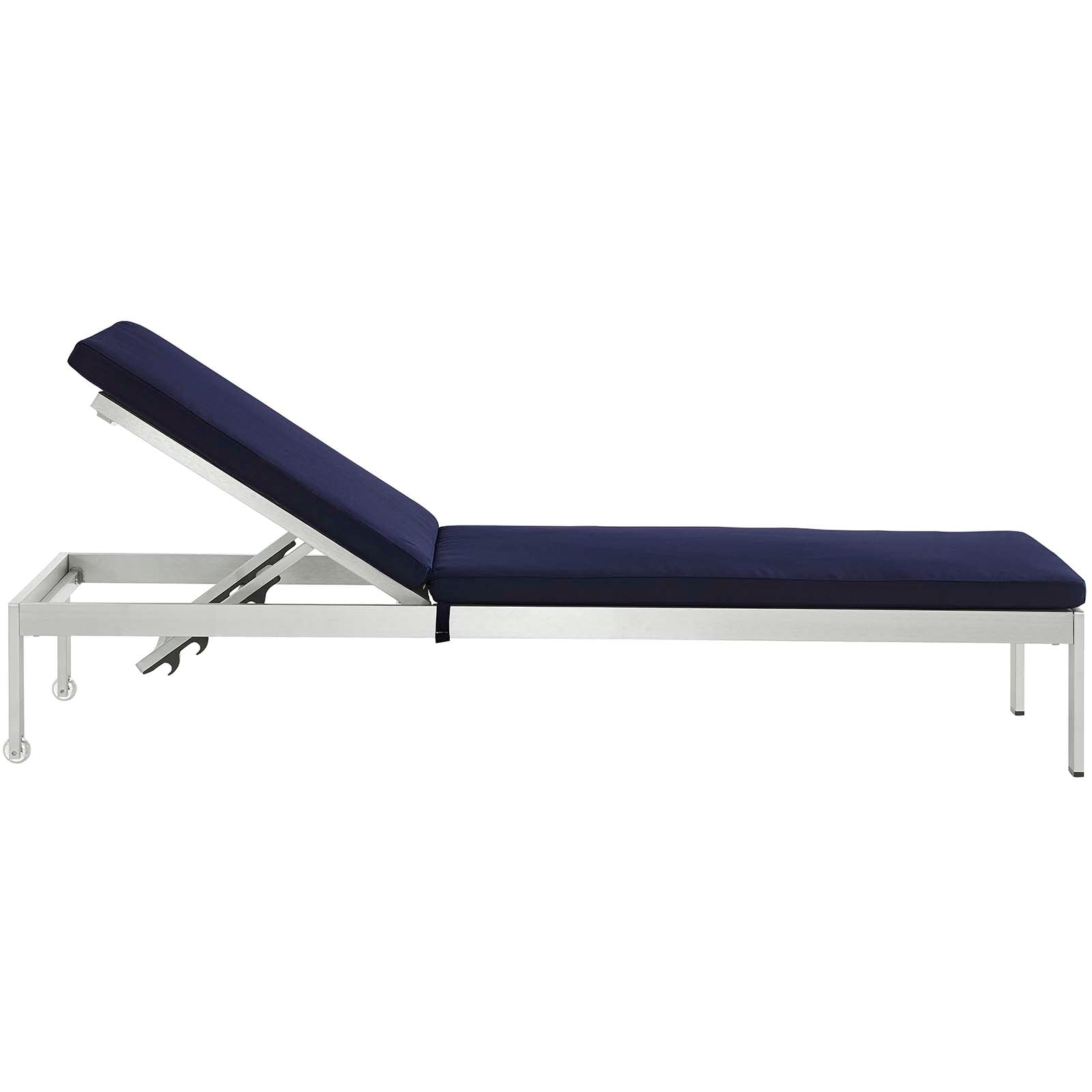 Modway Outdoor Loungers - Shore Outdoor Patio 25 Aluminum Chaise Cushions Silver Navy