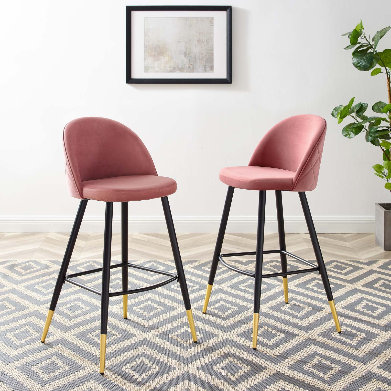 Cordial Performance Velvet Bar Stools Set of 2 Dusty Rose