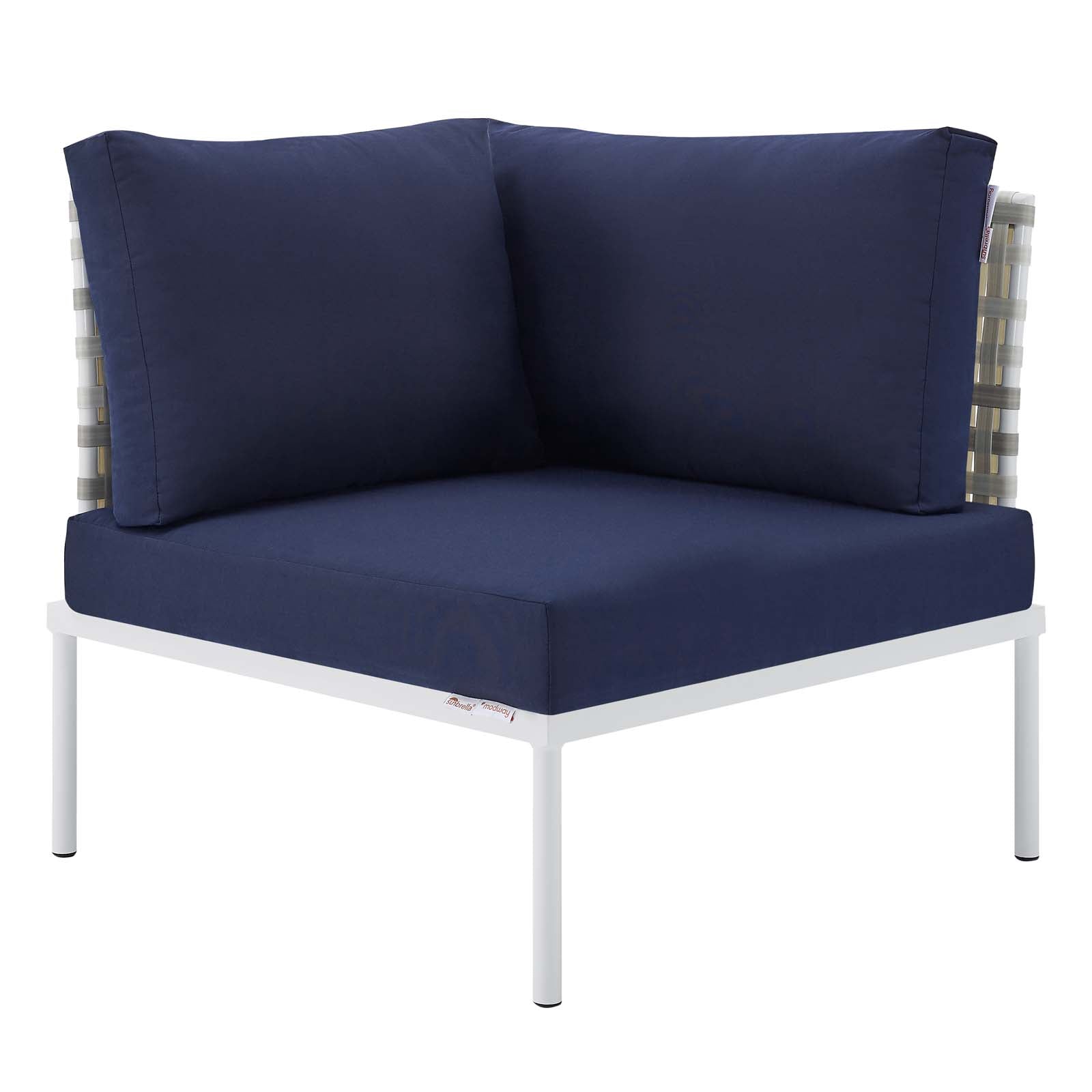 Modway Outdoor Chairs - Harmony Sunbrella Basket Weave Outdoor Patio Aluminum Corner Chair Taupe Navy