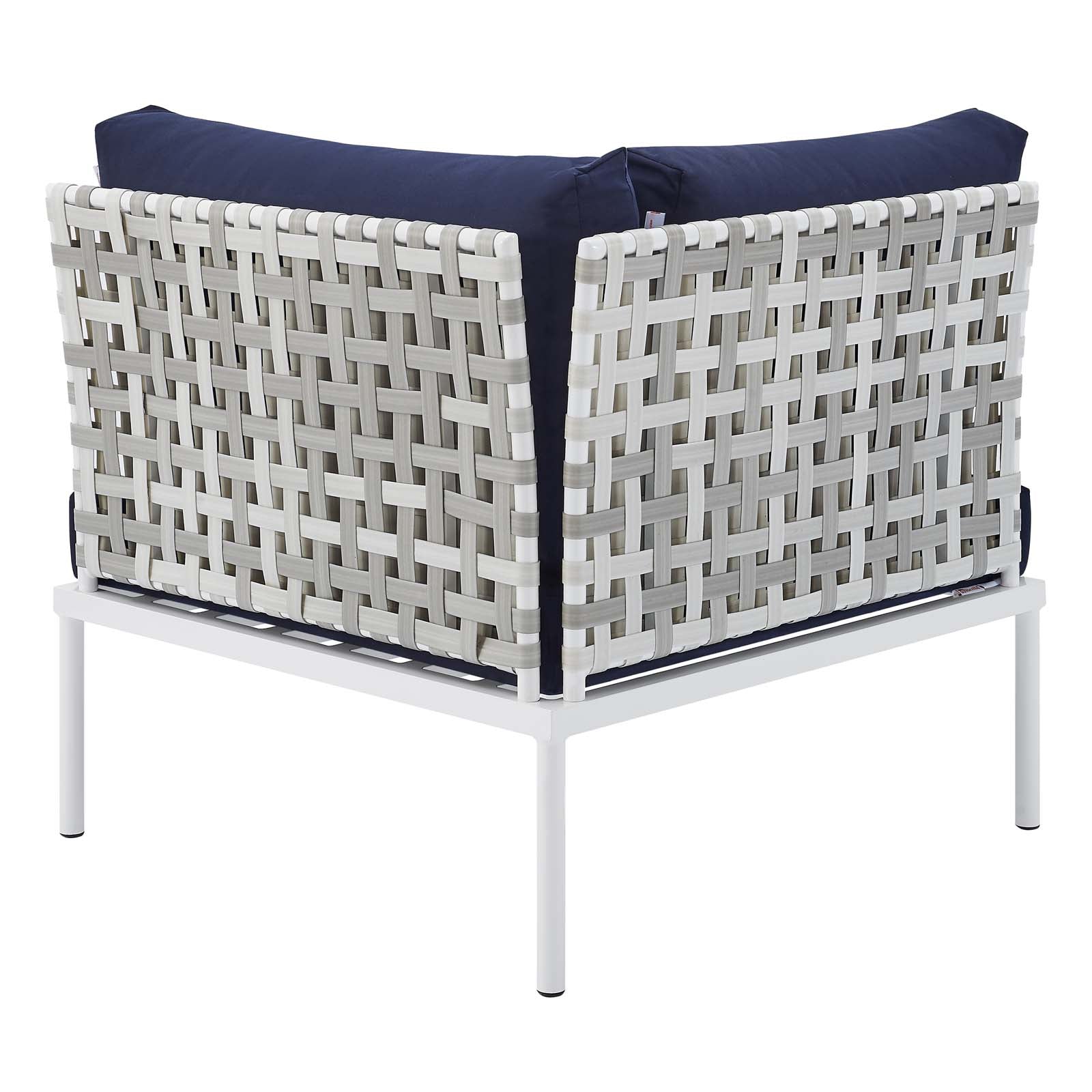 Modway Outdoor Chairs - Harmony Sunbrella Basket Weave Outdoor Patio Aluminum Corner Chair Taupe Navy