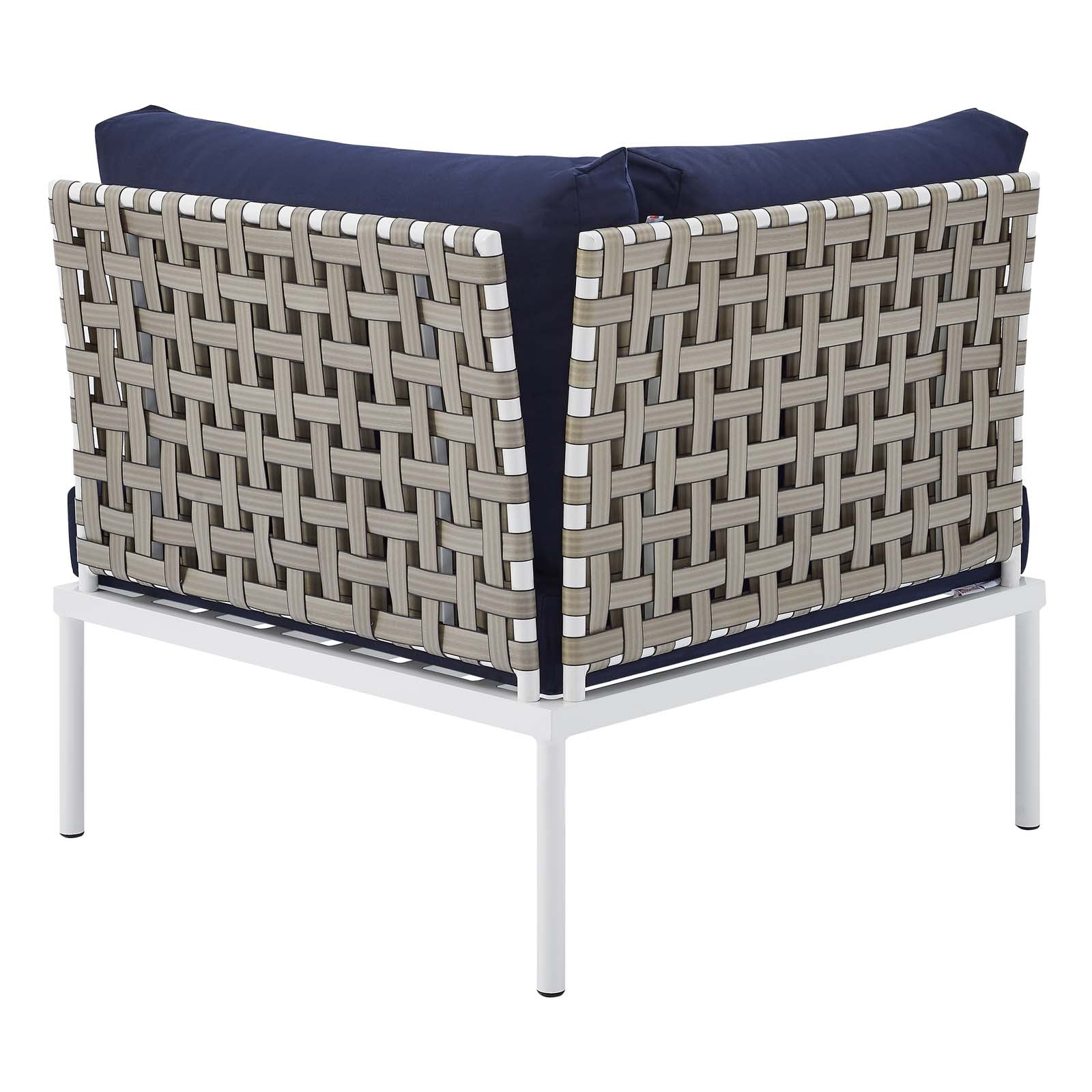 Modway Outdoor Chairs - Harmony Sunbrella Basket Weave Outdoor Patio Aluminum Corner Chair Tan Navy