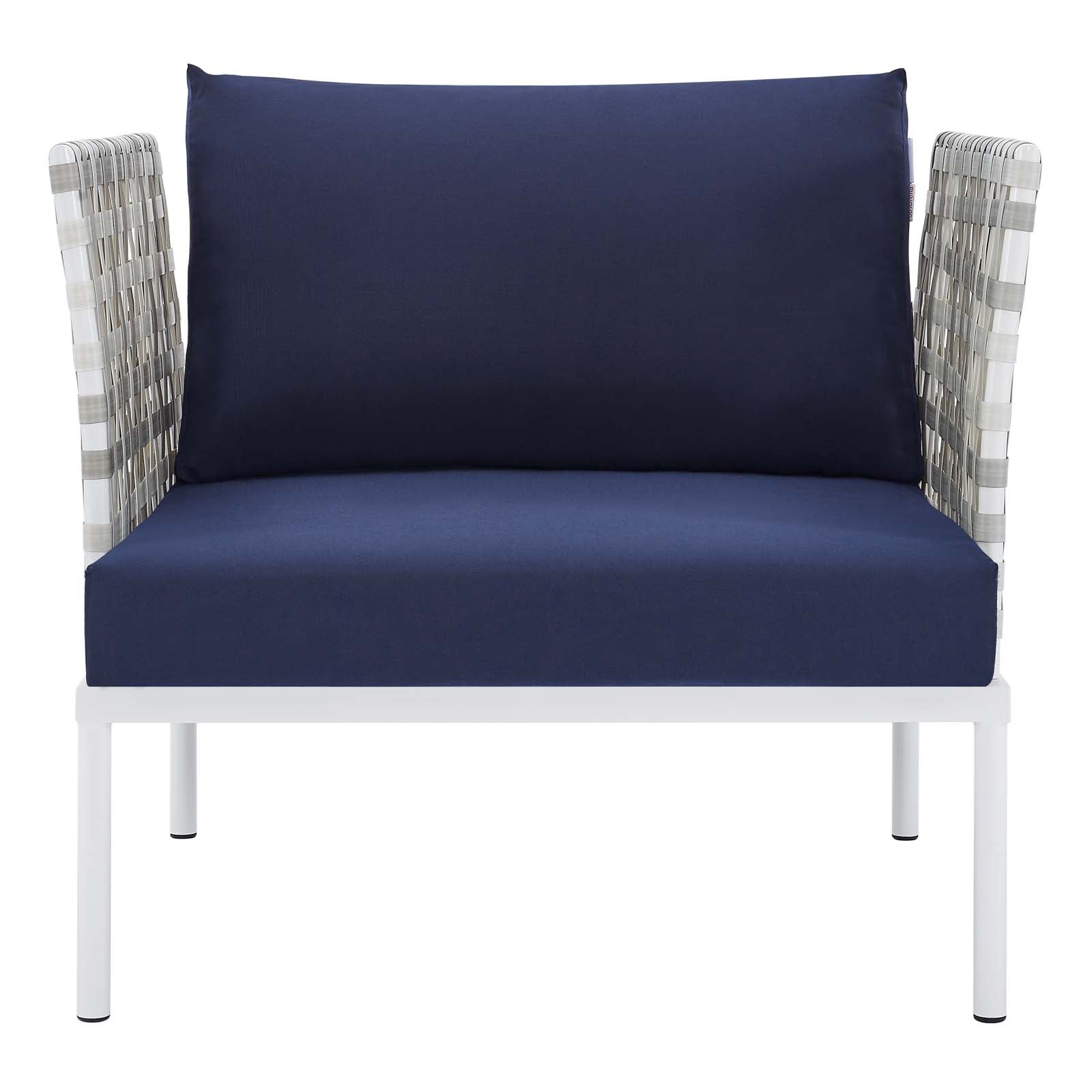 Modway Outdoor Chairs - Harmony Sunbrella Basket Weave Outdoor Patio Aluminum Armchair Taupe Navy