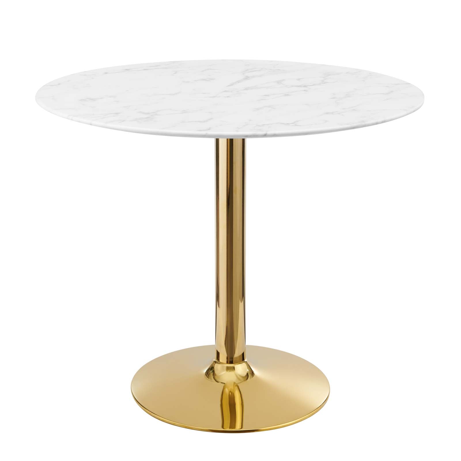 Modway Dining Tables - Verne 35" Artificial Marble Dining Table Gold White