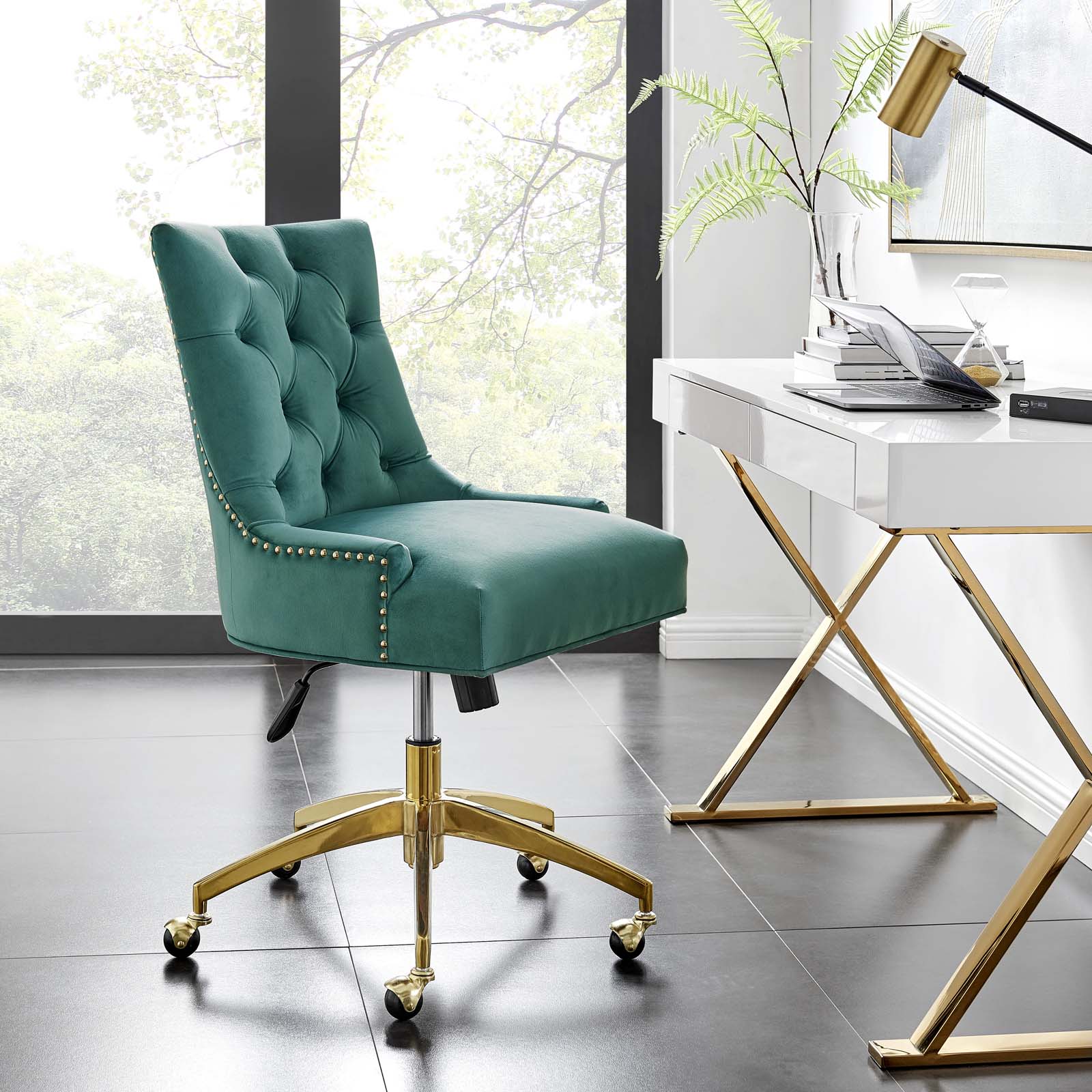 Teal velvet desk discount chair