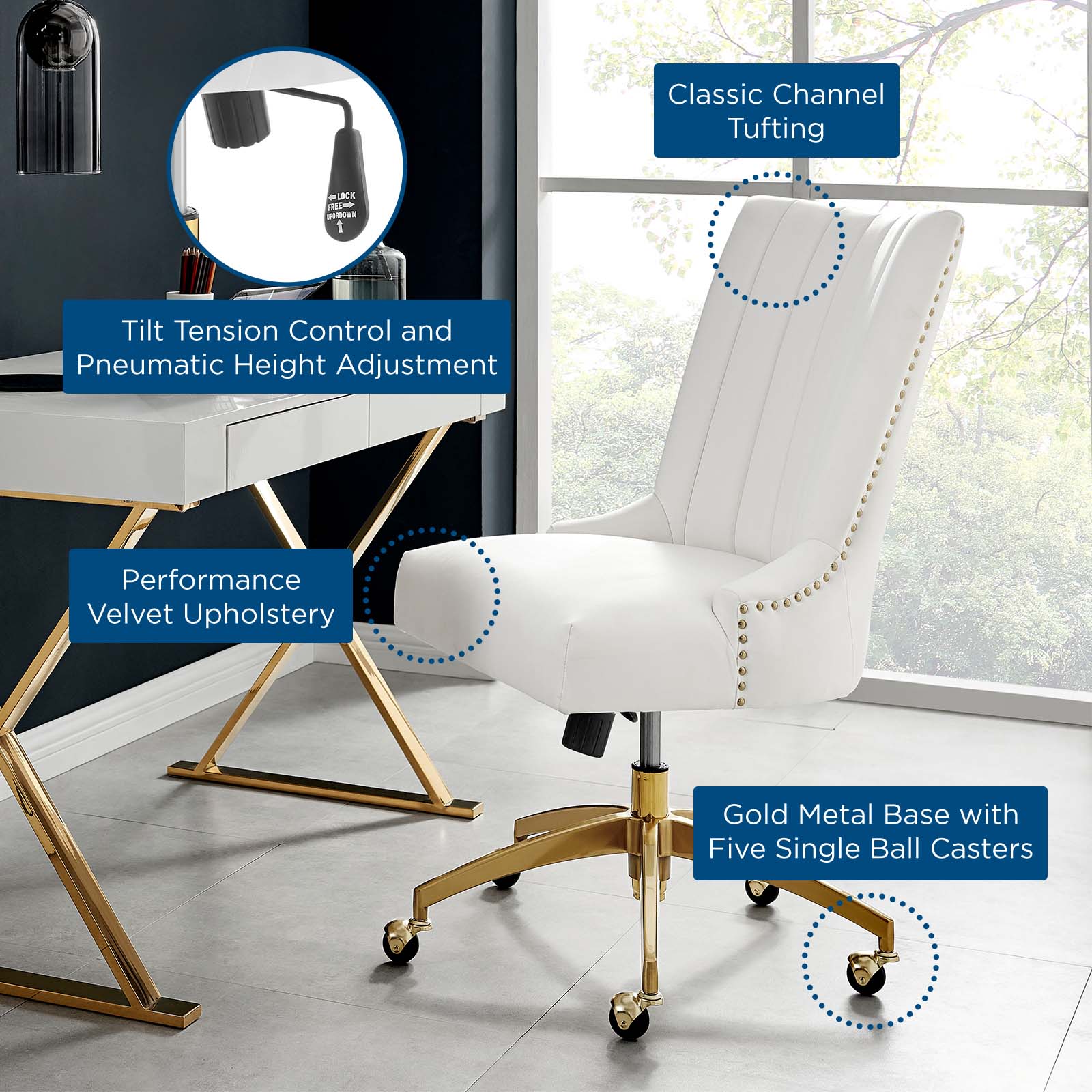 White velvet task discount chair