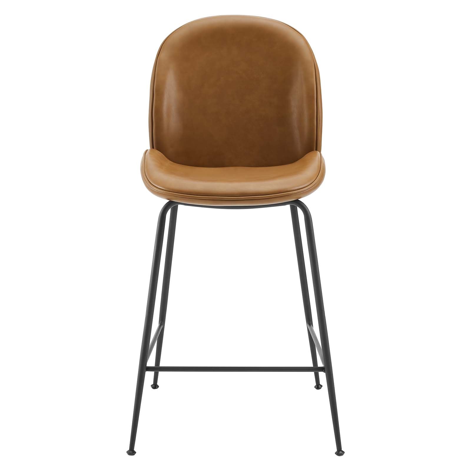 Modway Barstools - Scoop-Black-Powder-Coated-Steel-Leg-Vegan-Leather-Counter-Stool-Tan