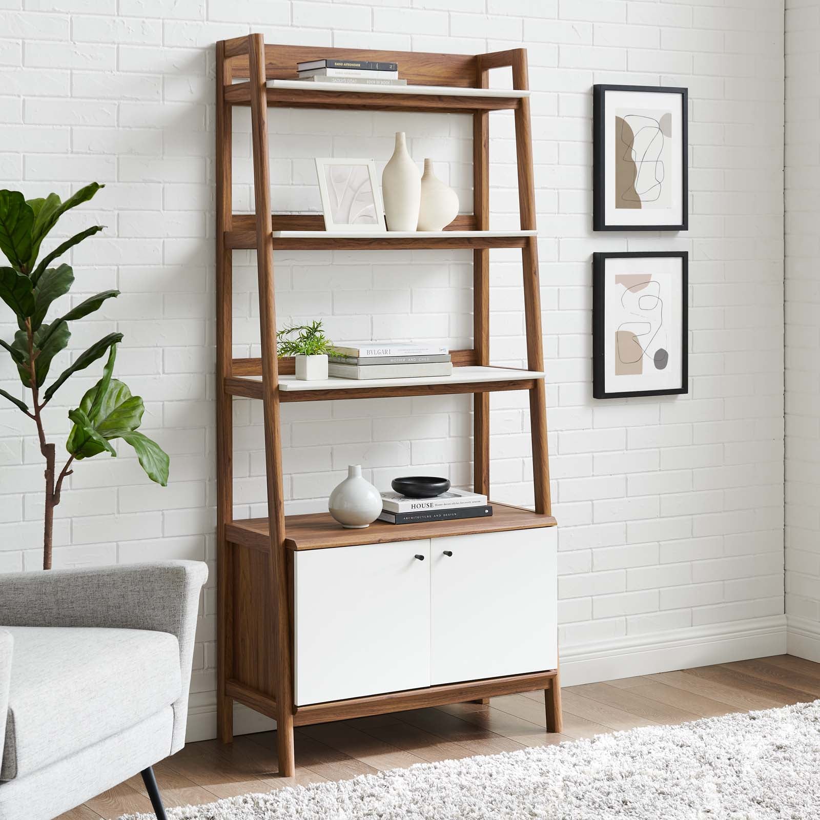 Modway Bookcases & Display Units - Bixby 33" Bookshelf Walnut White