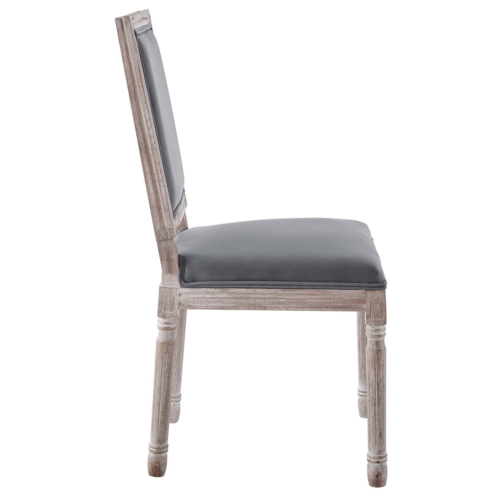 Modway Dining Chairs - Court French Vintage Performance Velvet Dining Side Chair Natural Gray