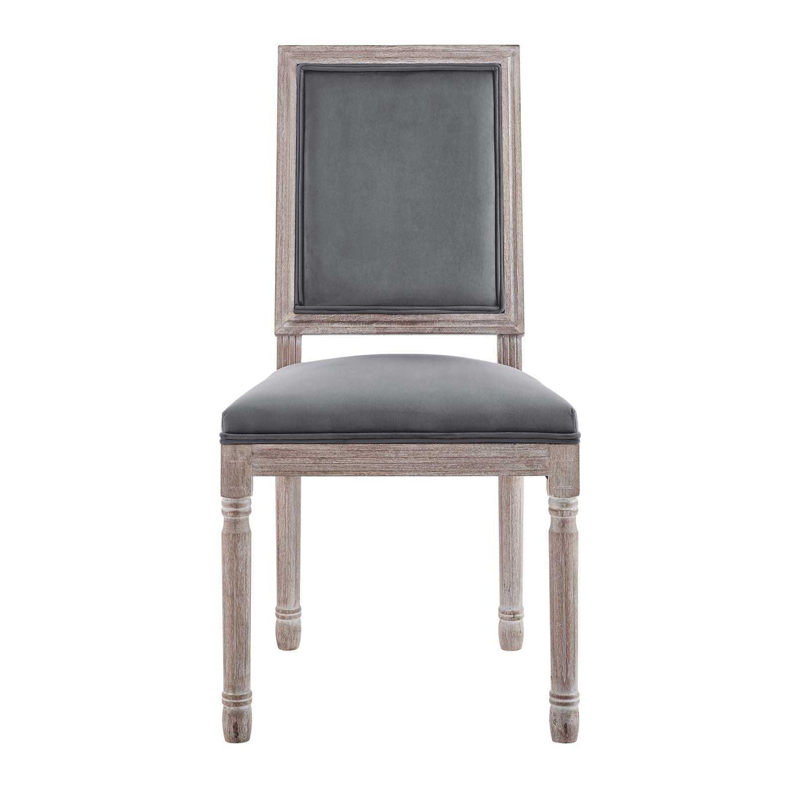 Modway Dining Chairs - Court French Vintage Performance Velvet Dining Side Chair Natural Gray