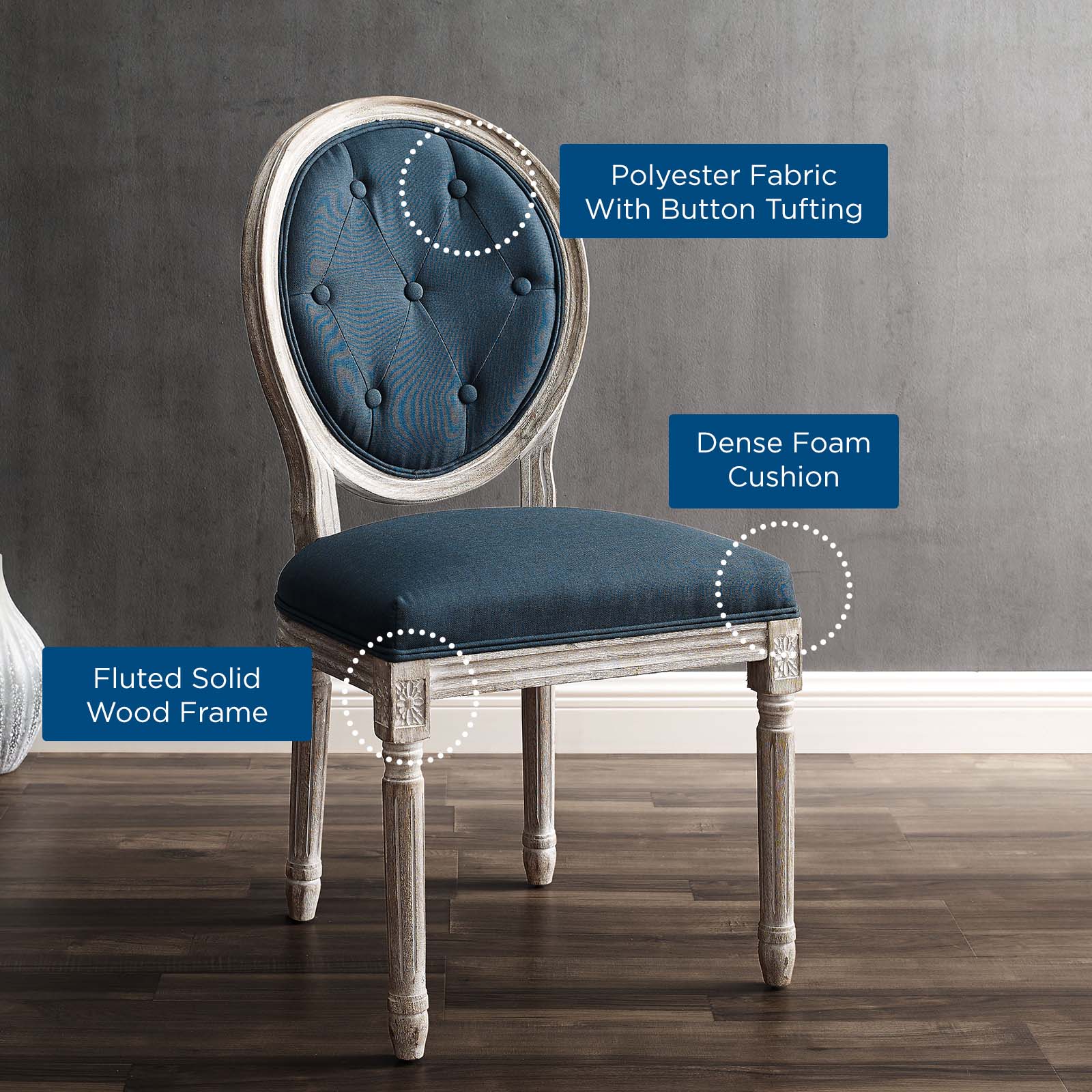 Modway Dining Chairs - Arise Vintage French Upholstered Fabric Dining Side Chair Natural Light Blue