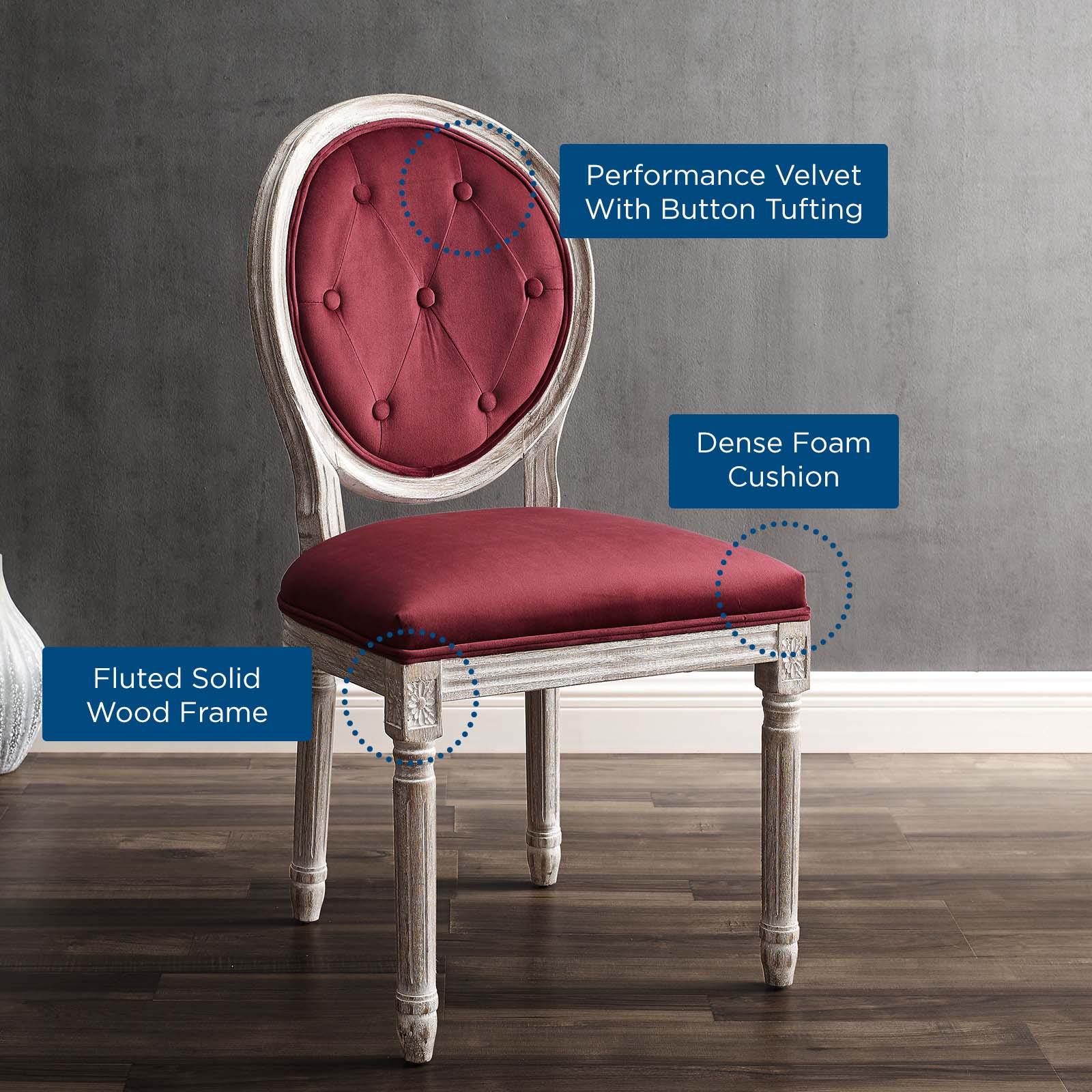 Salisbury Dining Chair, Champagne Classic Velvet & Dark Solid Hardwood Only  £79.99