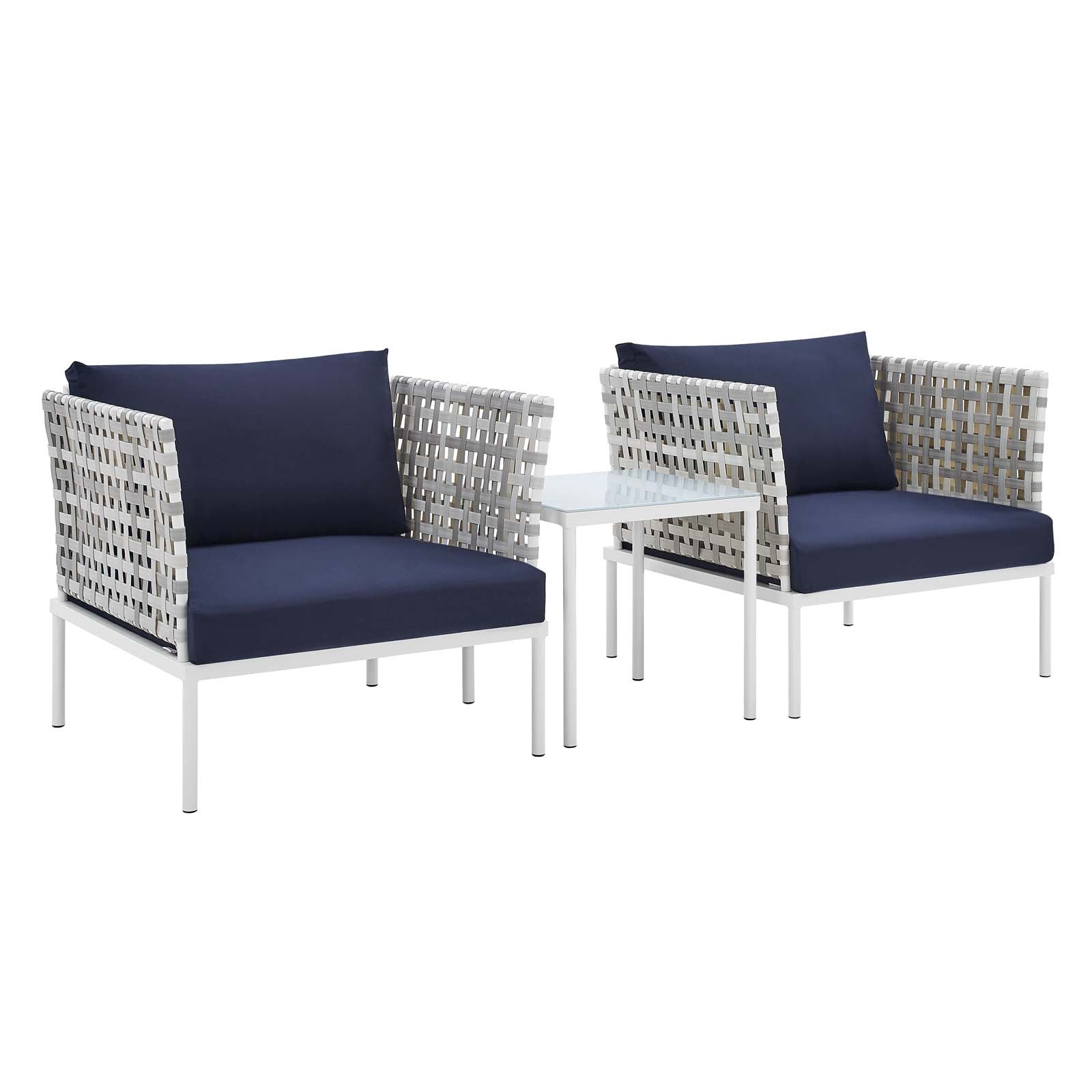 Modway Outdoor Conversation Sets - Harmony 3-Piece Sunbrella Outdoor Patio Aluminum Seating Set Taupe Navy