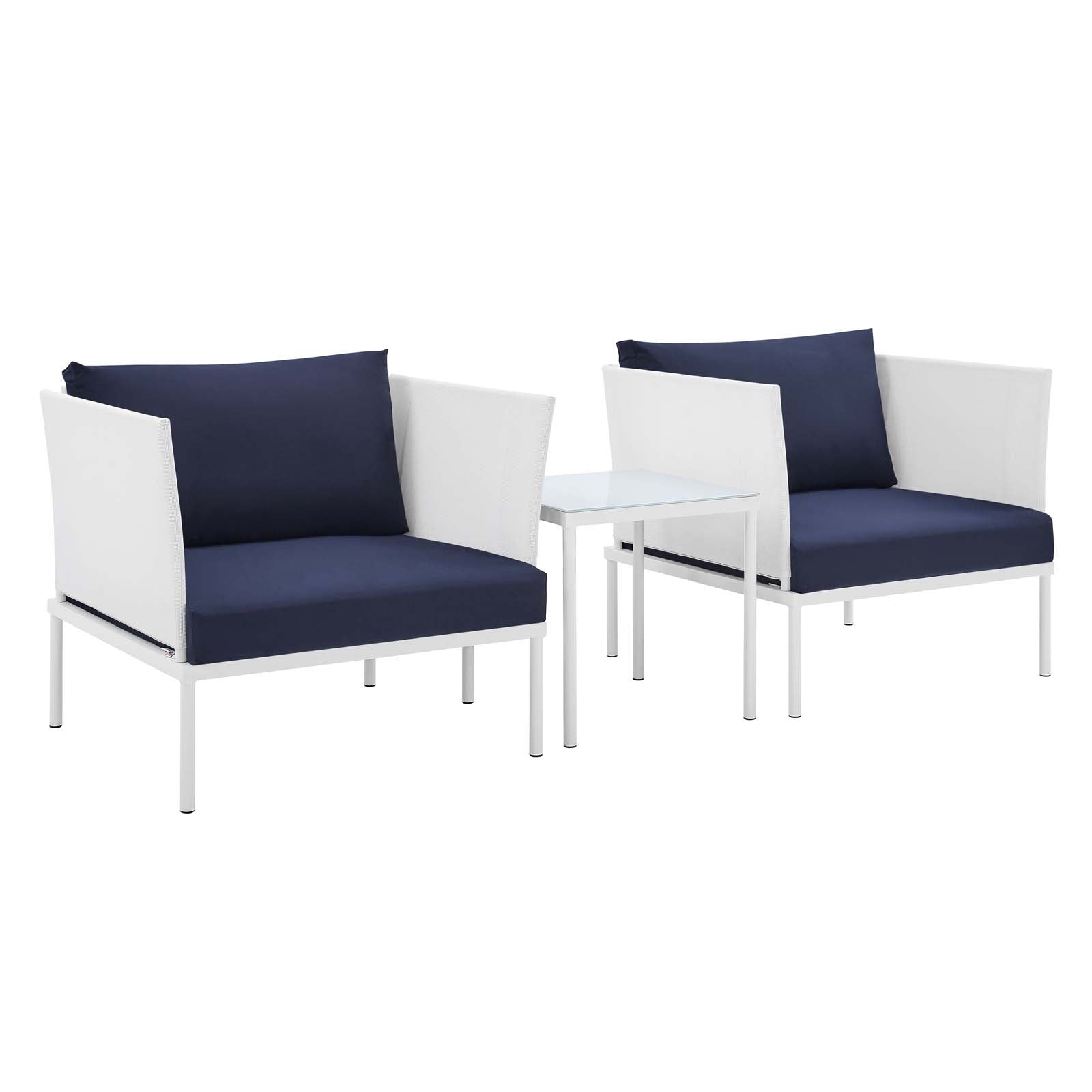 Modway Outdoor Conversation Sets - Harmony 3-Piece Sunbrella Outdoor Patio Aluminum Seating Set White Navy