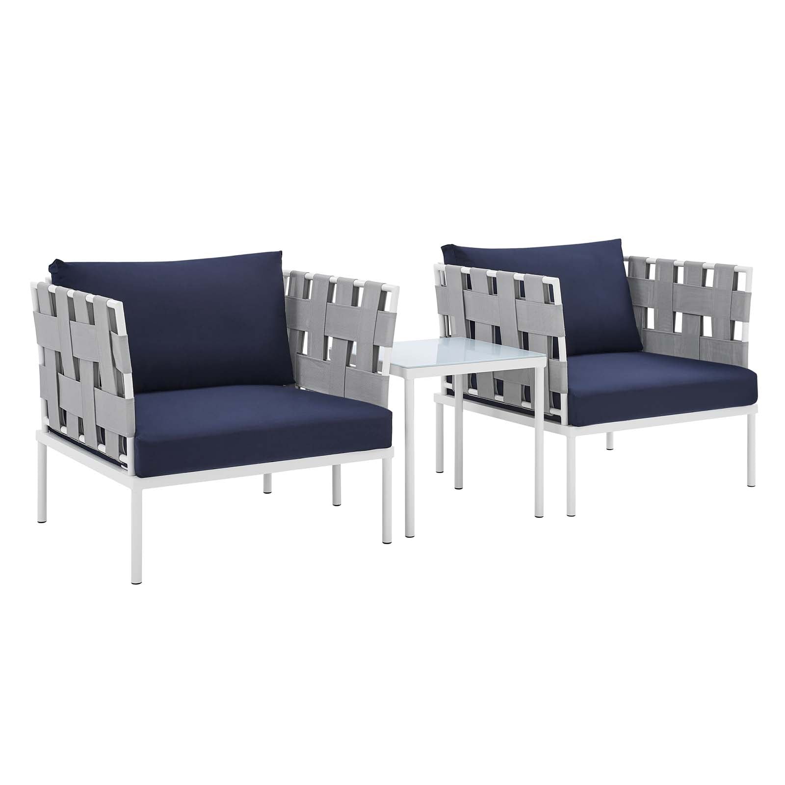 Modway Outdoor Conversation Sets - Harmony 3-Piece Sunbrella Outdoor Patio Aluminum Seating Set Gray Navy