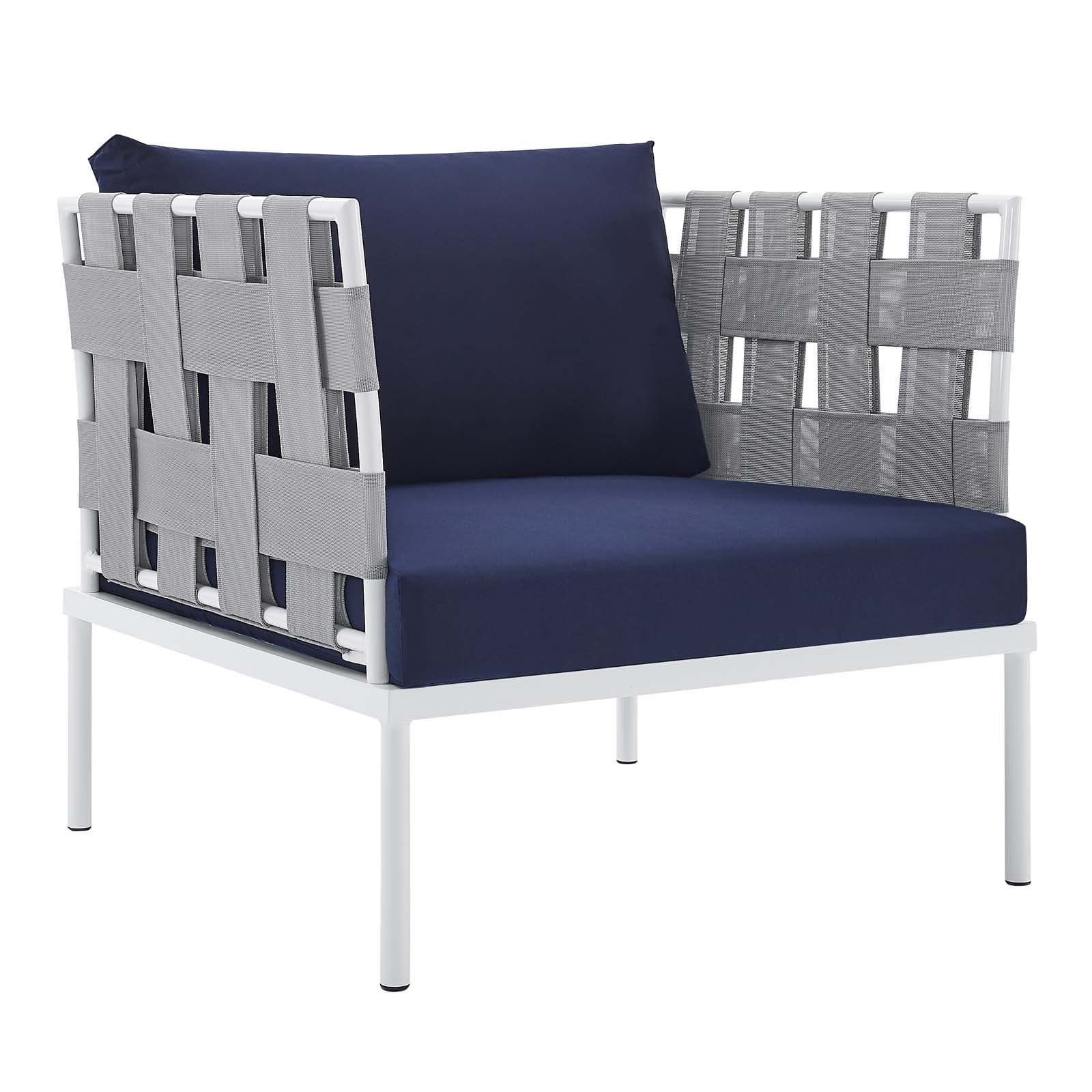 Modway Outdoor Conversation Sets - Harmony 3-Piece Sunbrella Outdoor Patio Aluminum Seating Set Gray Navy