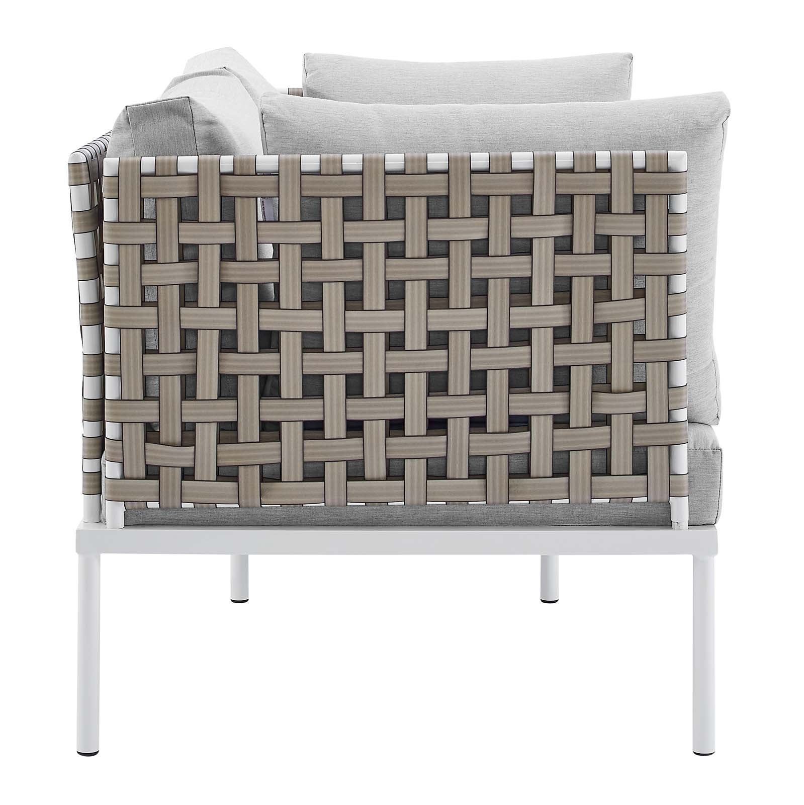 Modway Outdoor Conversation Sets - Harmony 4-Piece Sunbrella Basket Weave Outdoor Patio Aluminum Seating Set Tan Gray