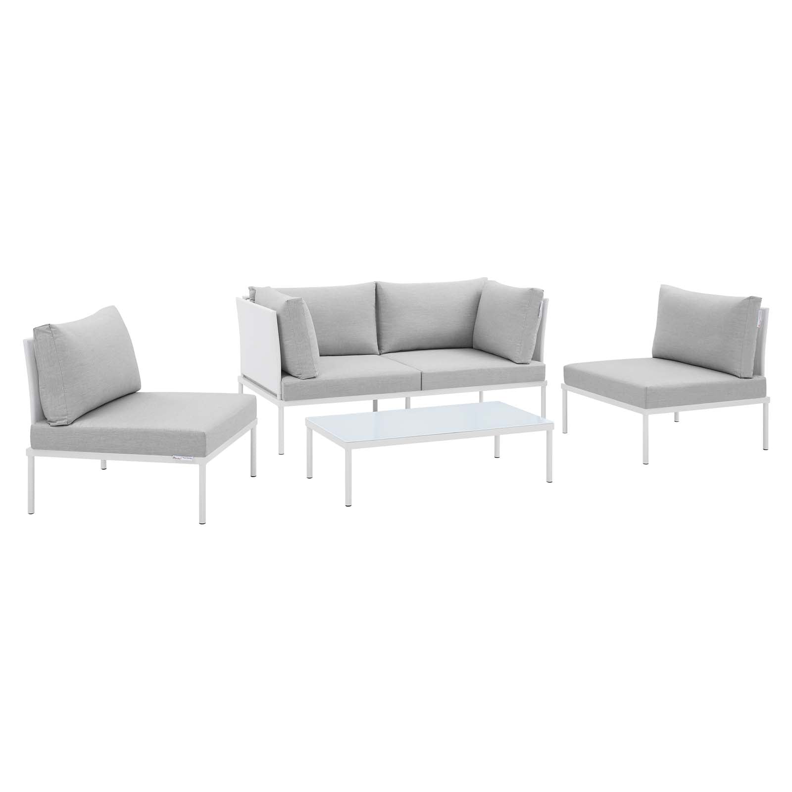 Modway Outdoor Conversation Sets - Harmony 4 Piece Sunbrella Outdoor Patio Aluminum Seating Set White Gray