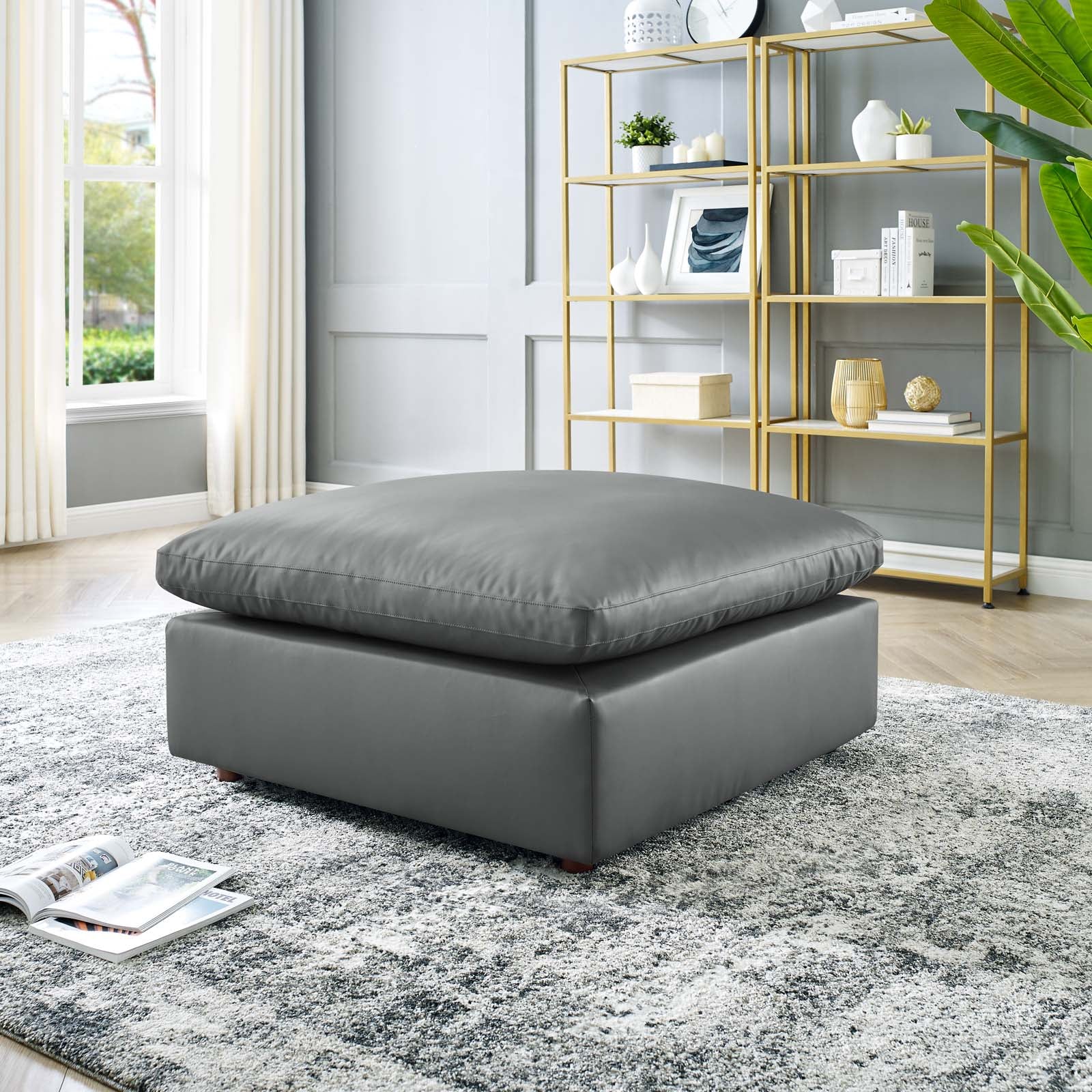 Modway Ottomans & Stools - Commix Down Filled Overstuffed Vegan Leather Ottoman Gray