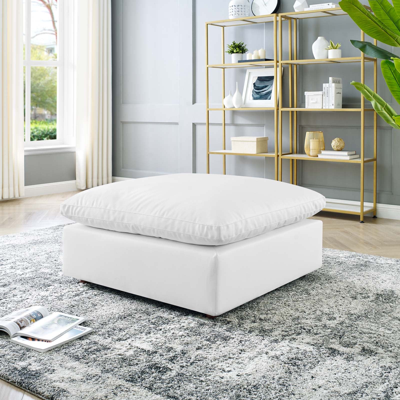 Modway Ottomans & Stools - Commix Down Filled Overstuffed Vegan Leather Ottoman White