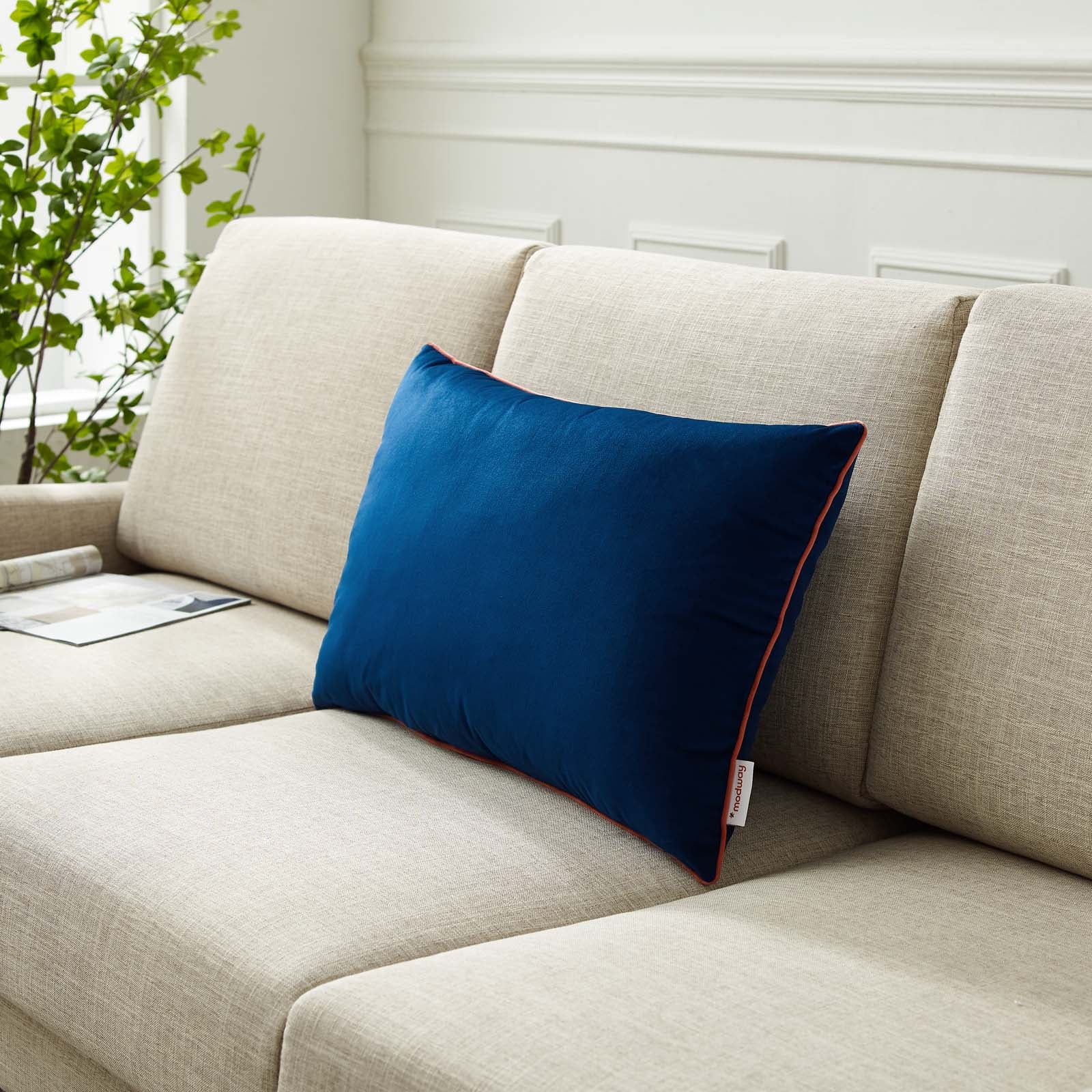 Modway Pillows & Throws - Accentuate 24" Lumbar Performance Velvet Throw Pillow Navy Blossom