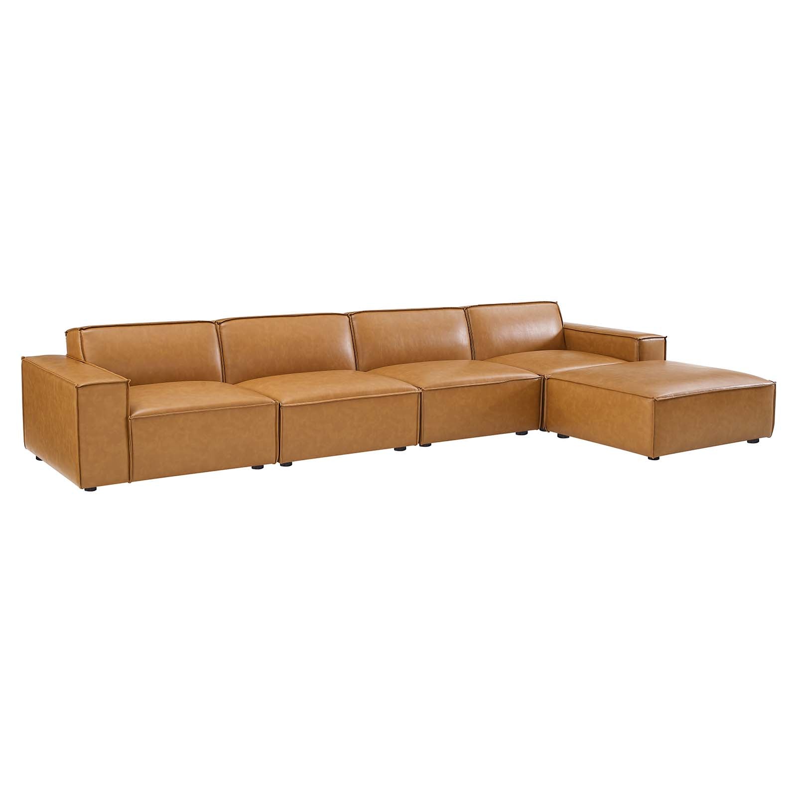 Modway Sectional Sofas - Restore 5-Piece Vegan Leather Sectional Sofa Tan