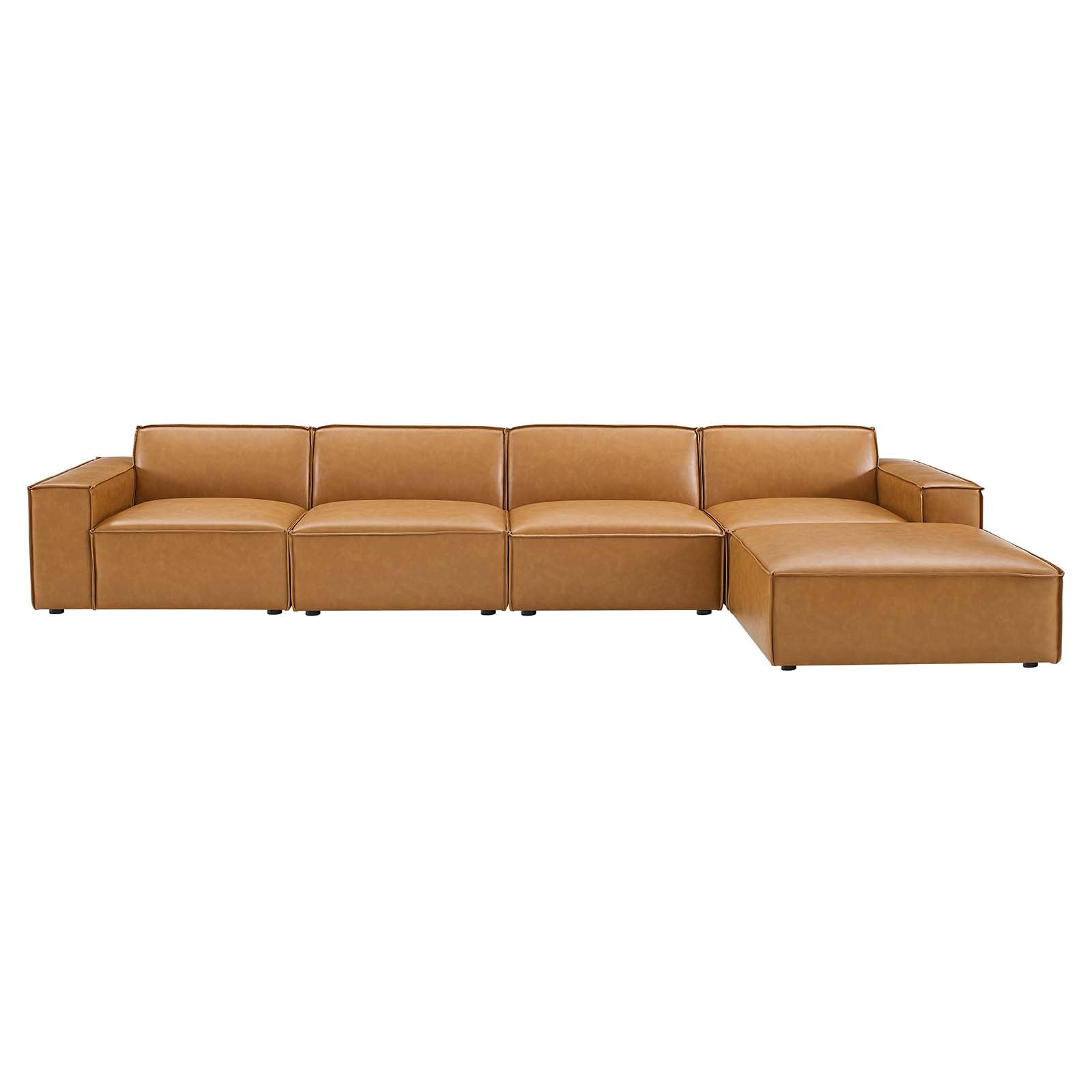 Modway Sectional Sofas - Restore 5-Piece Vegan Leather Sectional Sofa Tan