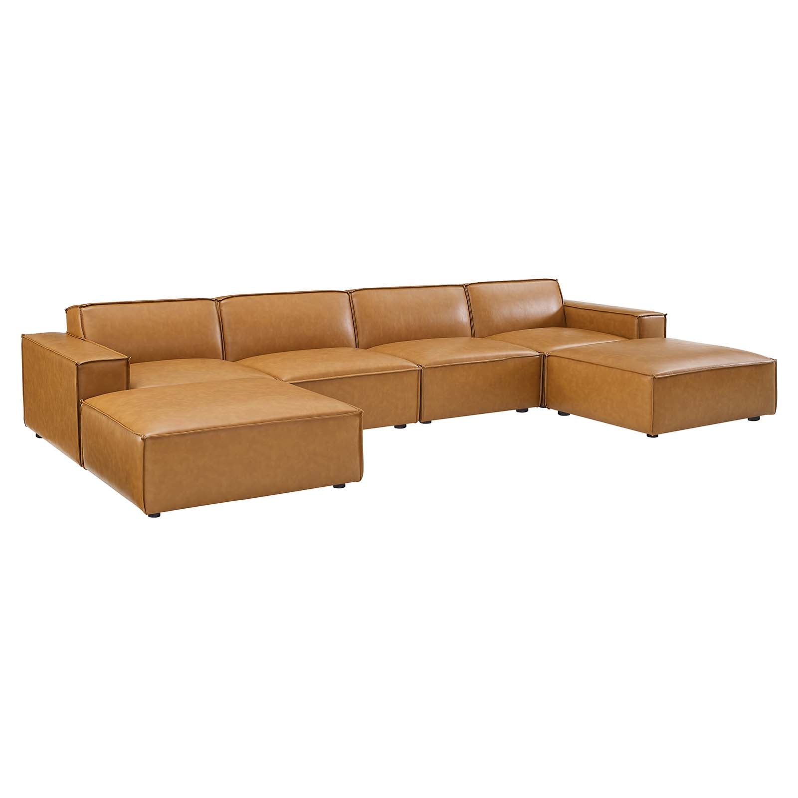 Modway Sectional Sofas - Restore 6-Piece Vegan Leather Sectional Sofa Tan