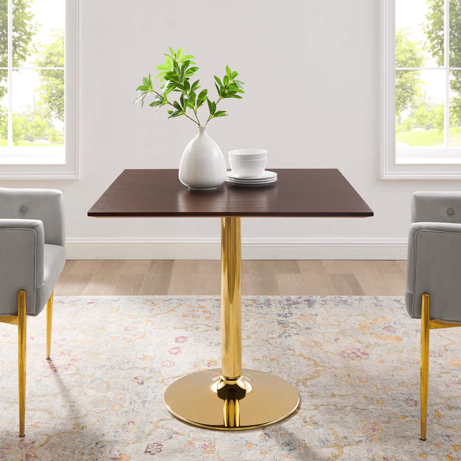 Modway Dining Tables - Verne-35"-Square-Dining-Table-Gold-Cherry-Walnut