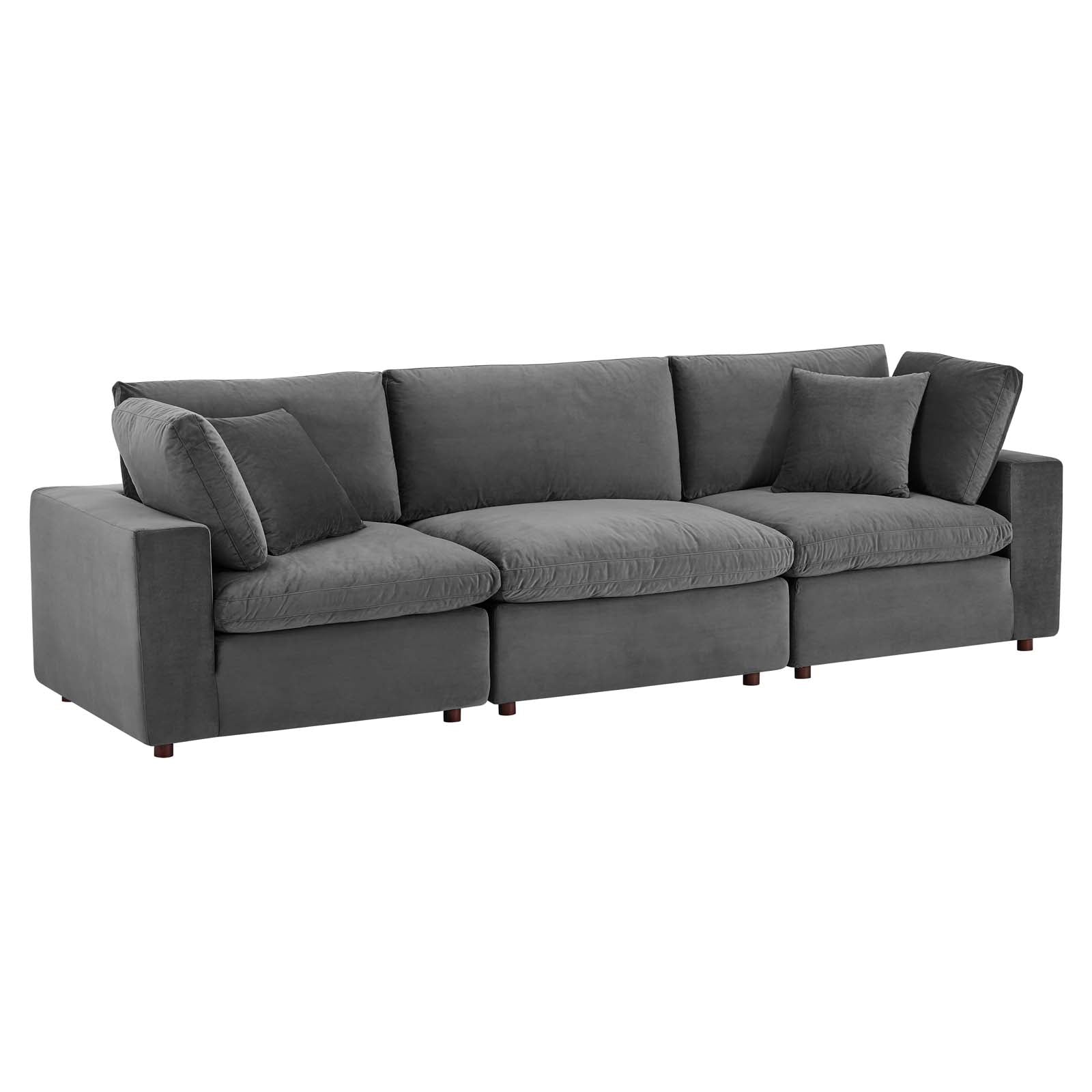 Modway Sectional Sofas - Commix Down Filled Overstuffed Performance Velvet 3-Seater Sofa Gray