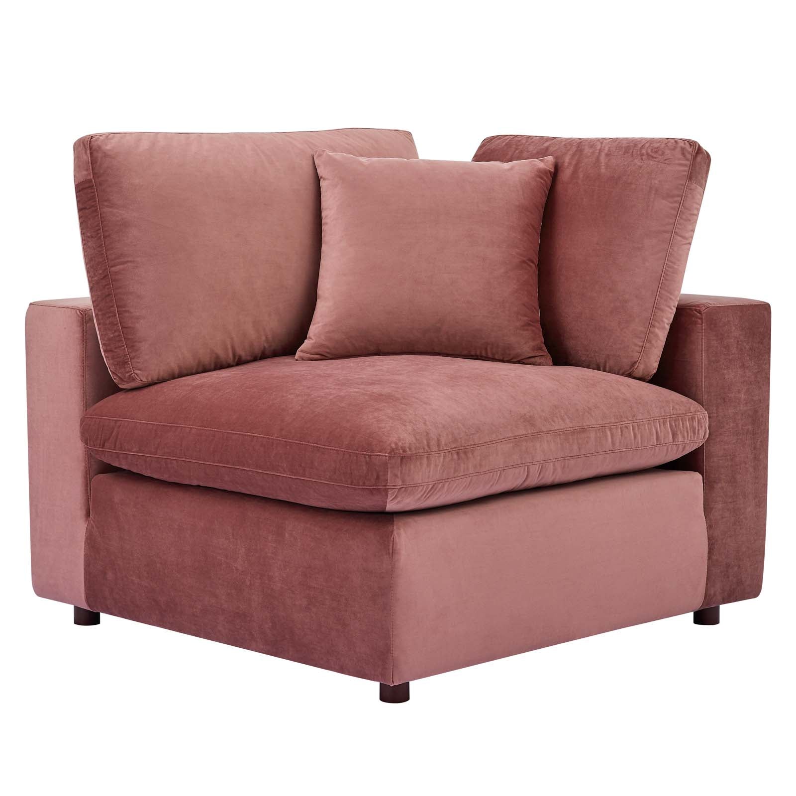 Modway Sectional Sofas - Commix Down Filled Overstuffed Performance Velvet 4-Piece Sectional Sofa Dusty Rose