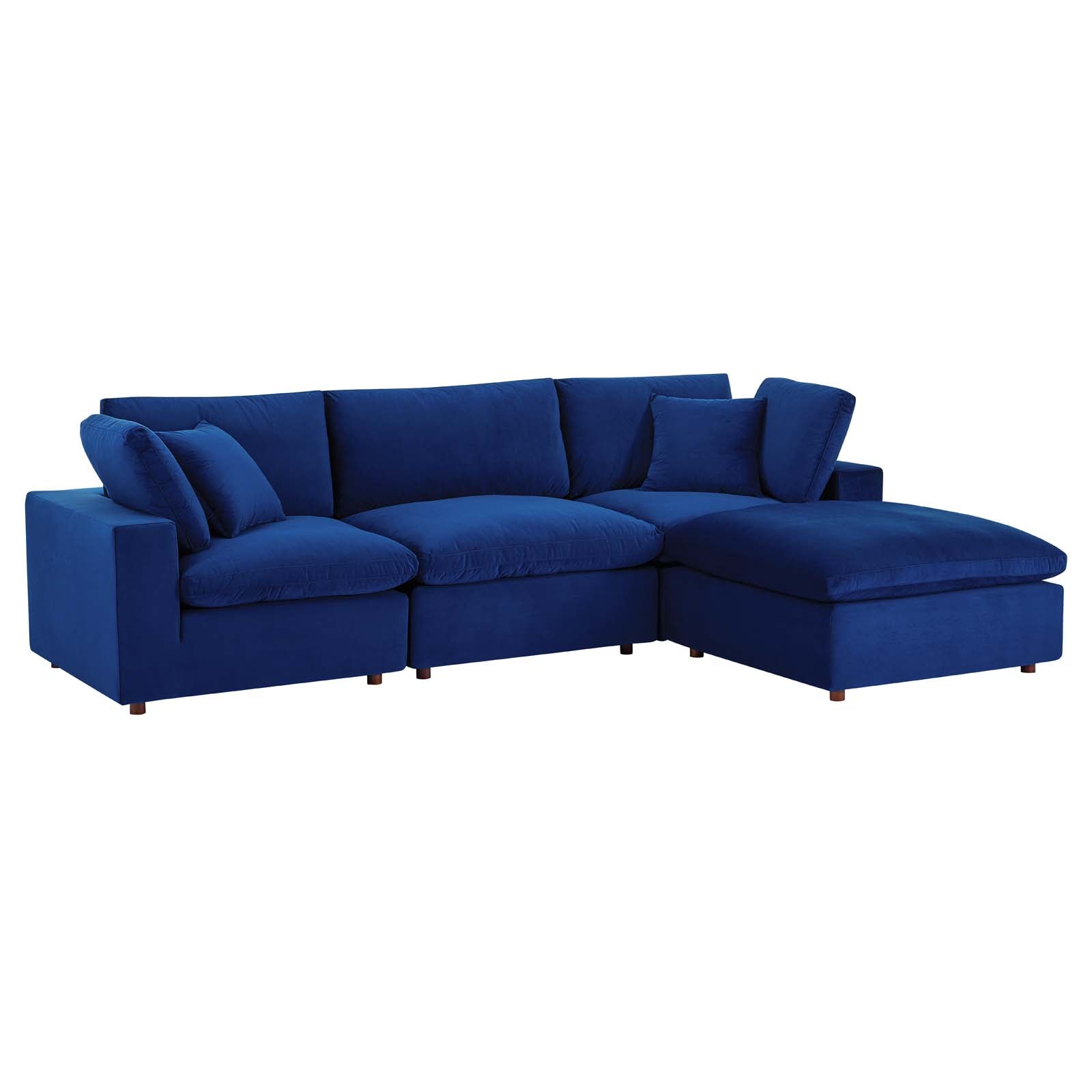 Modway Sectional Sofas - Commix Down Filled Overstuffed Performance Velvet 4-Piece Sectional Sofa Navy