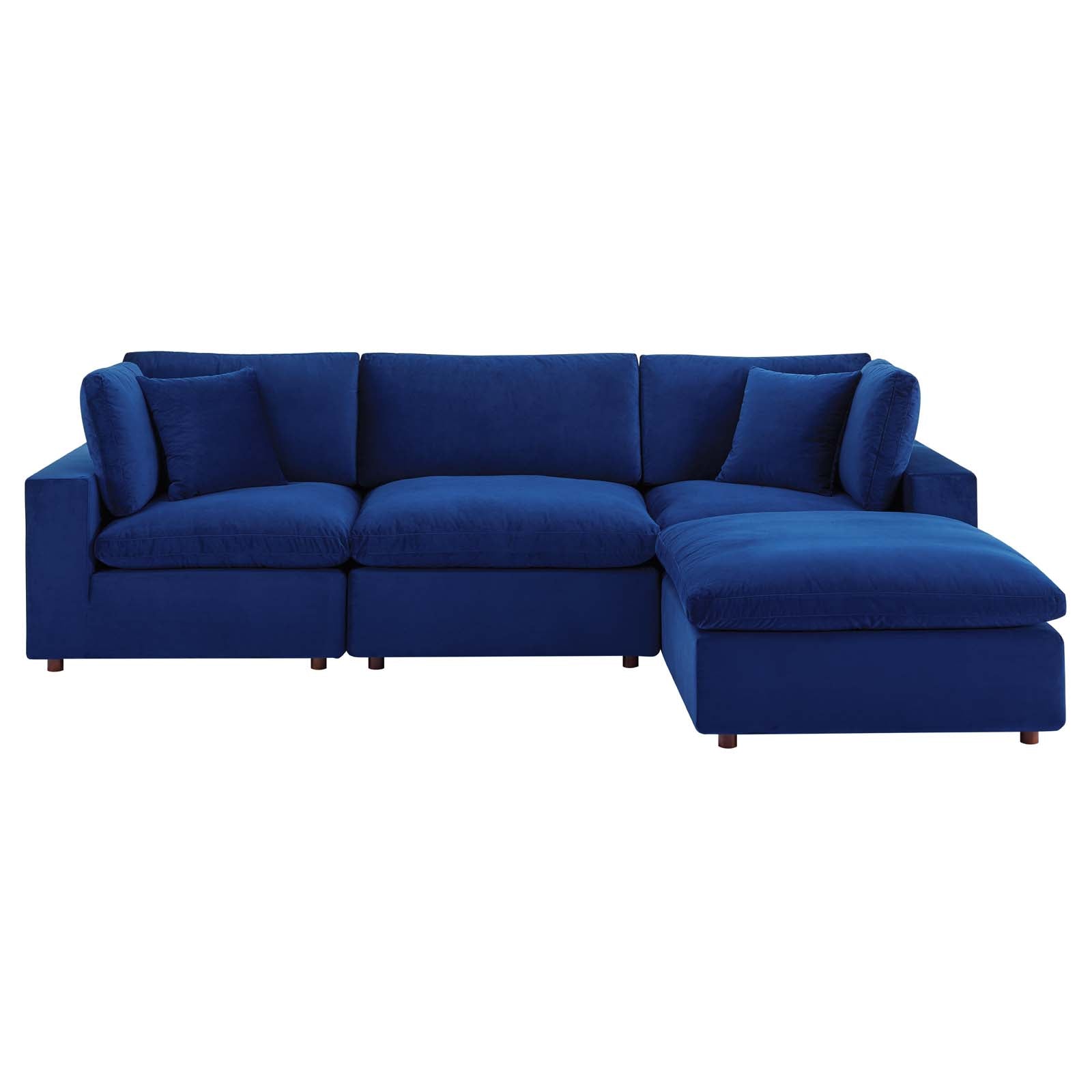 Modway Sectional Sofas - Commix Down Filled Overstuffed Performance Velvet 4-Piece Sectional Sofa Navy