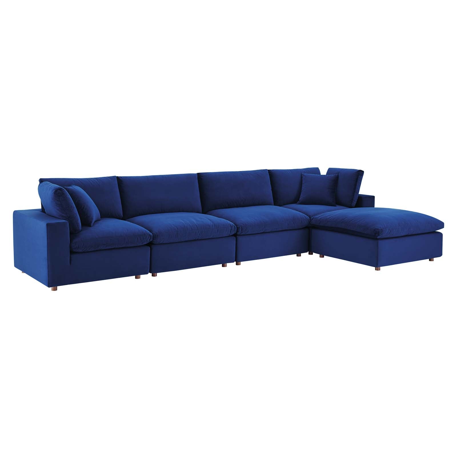 Modway Sectional Sofas - 158" Commix Down Filled Overstuffed Performance Velvet 5-Piece Sectional Sofa Navy