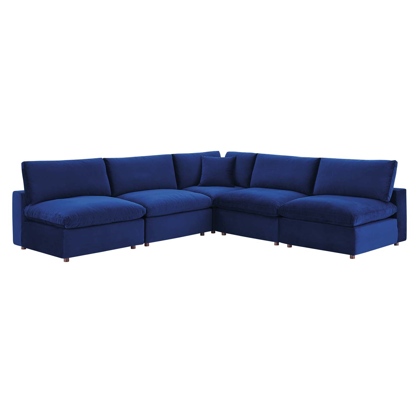 Modway Sectional Sofas - 118" Commix Down Filled Overstuffed Performance Velvet 5-Piece Sectional Sofa Navy