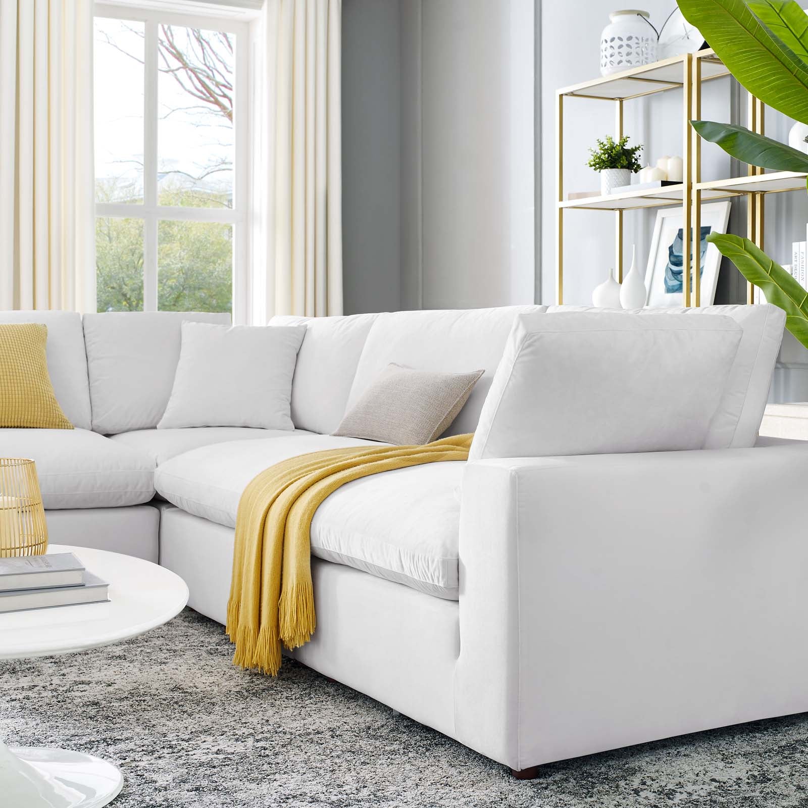 Modway Sectional Sofas - Commix Down Filled Overstuffed Performance Velvet 5-Piece Sectional Sofa White