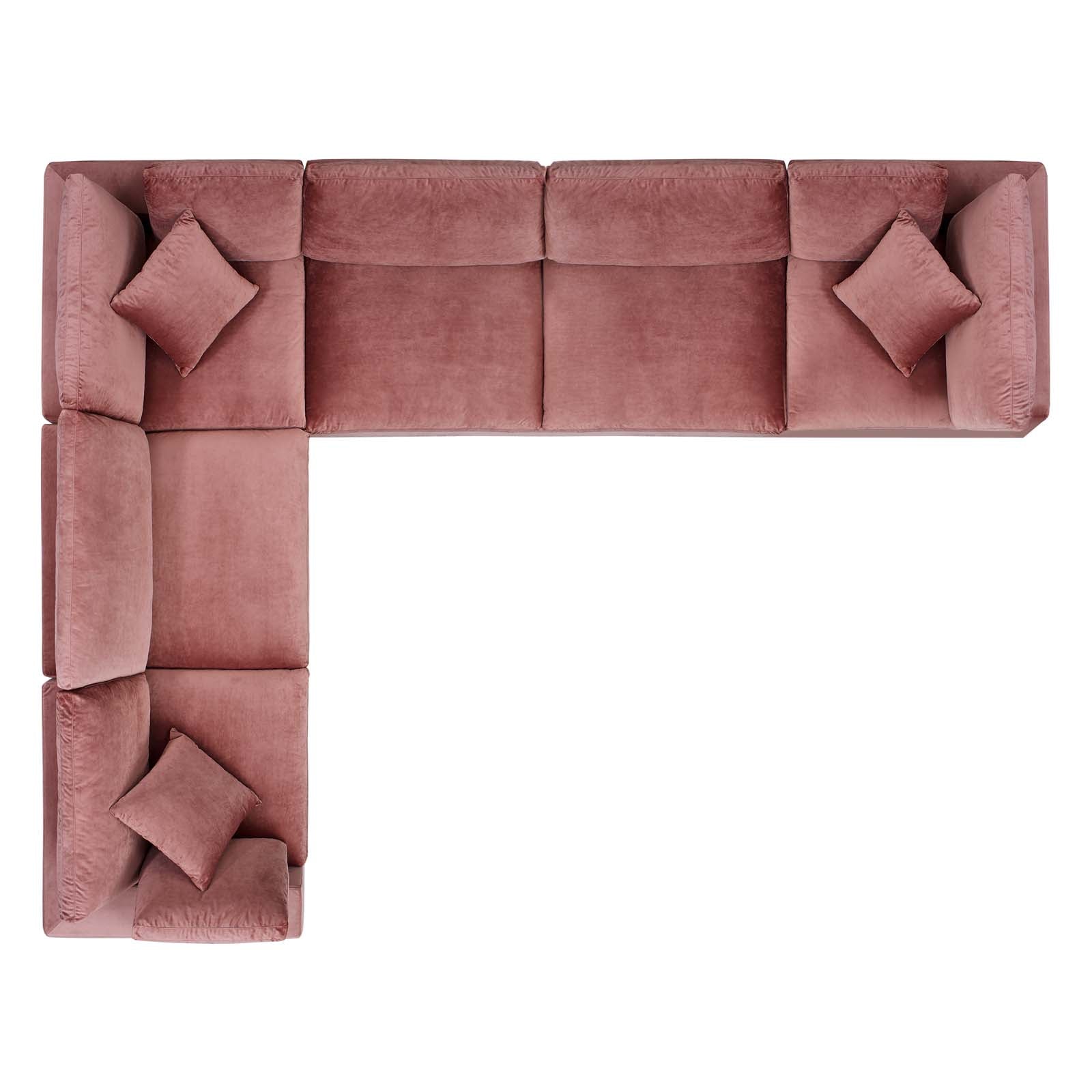 Modway Sectional Sofas - Commix Down Filled Overstuffed Performance Velvet 6-Piece Sectional Sofa Dusty Rose