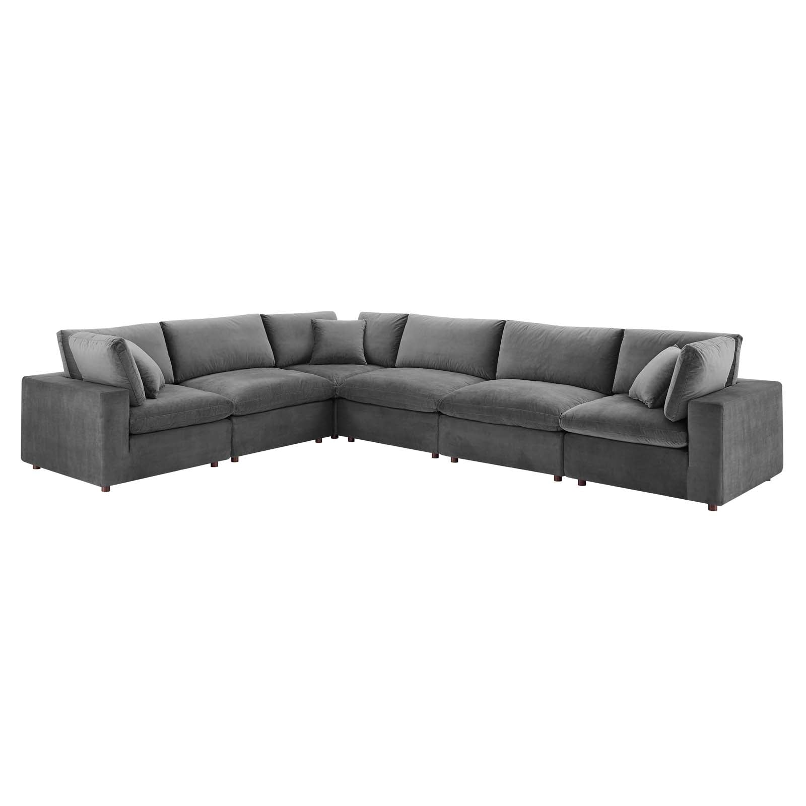 Modway Sectional Sofas - Commix Down Filled Overstuffed Performance Velvet 6-Piece Sectional Sofa Gray