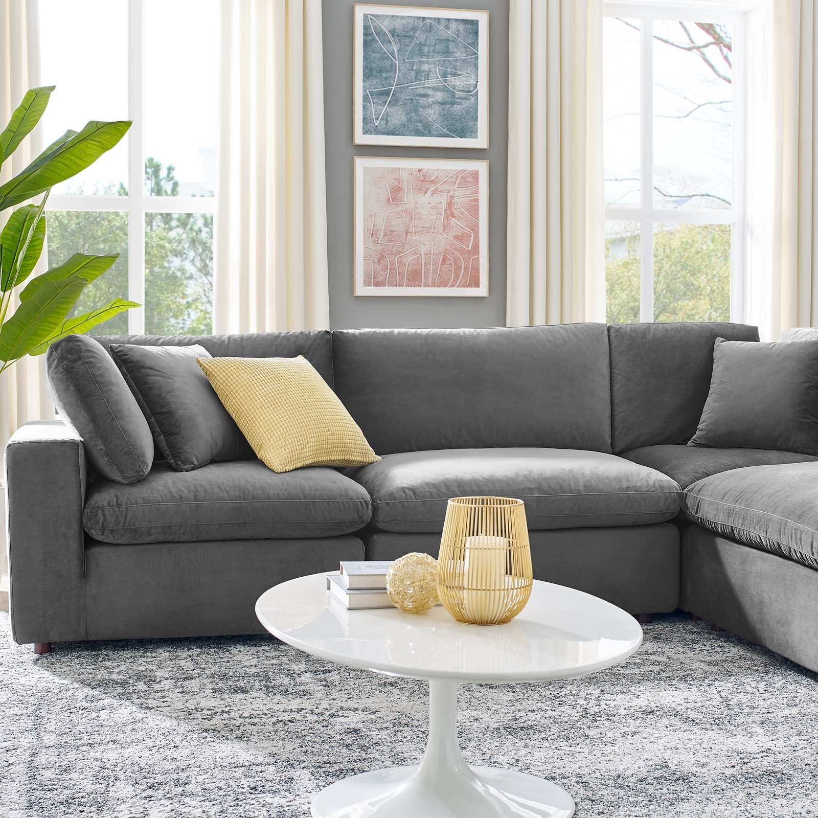 Modway Sectional Sofas - Commix Down Filled Overstuffed Performance Velvet 6-Piece Sectional Sofa Gray