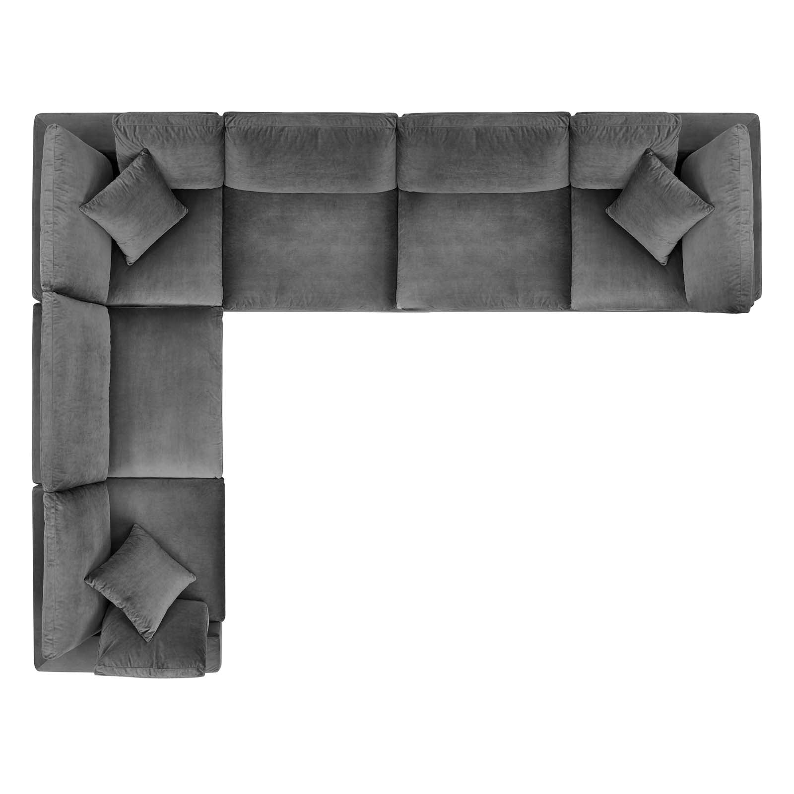 Modway Sectional Sofas - Commix Down Filled Overstuffed Performance Velvet 6-Piece Sectional Sofa Gray