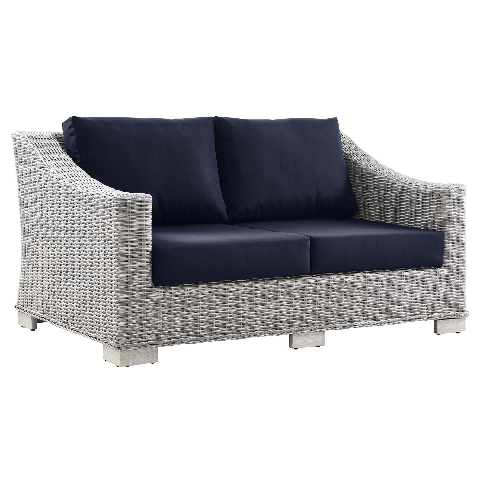 Modway Outdoor Sofas - Conway Outdoor Patio Wicker Rattan Loveseat Light Gray Navy